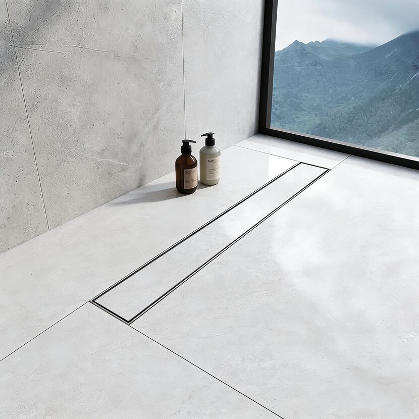 HUX-HOME® PREMIUM K tileable shower drain, 60-80 cm, made of stainless steel, wall-mounted, compliant with DIN18534