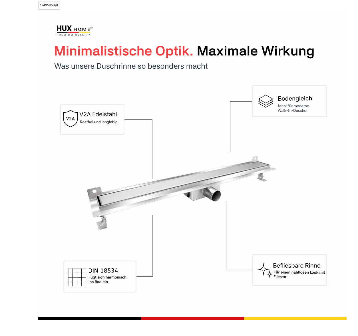 HUX-HOME® PREMIUM G Duschrinne befliesbar 60-120 cm aus Edelstahl nach DIN18534