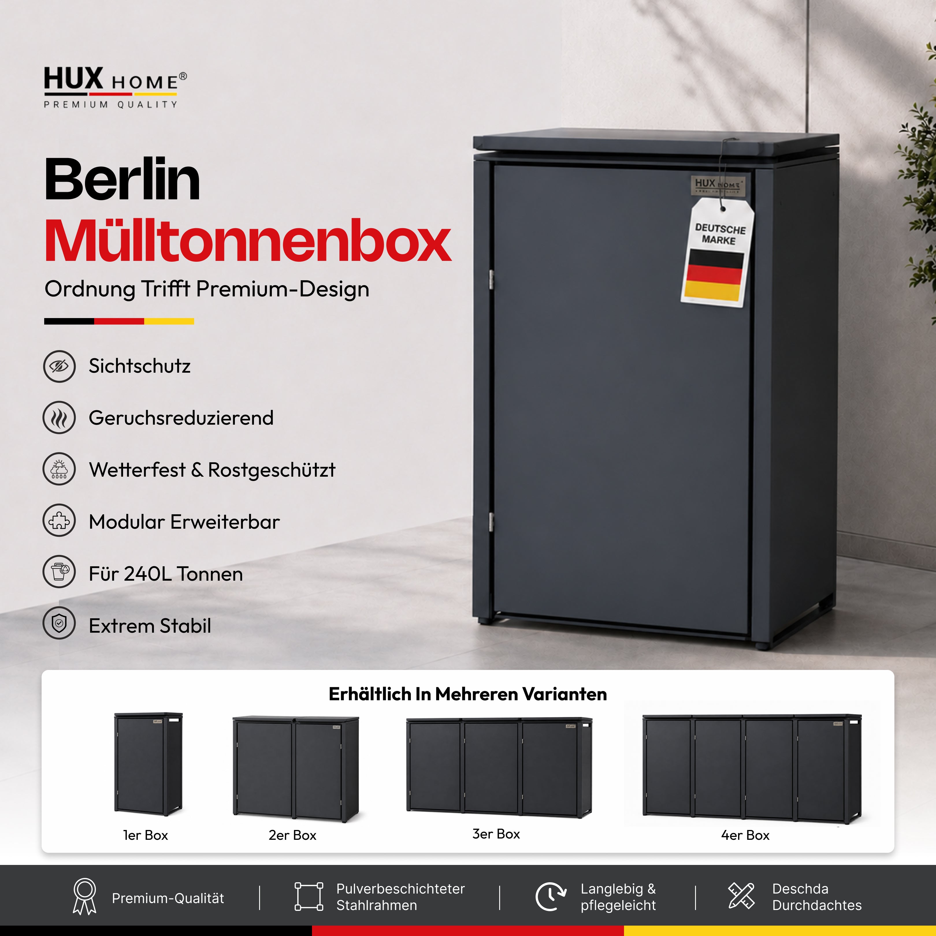 HUX-HOME® Berlin Mülltonnenbox / Mülltonnenverkleidung für 240L Tonnen