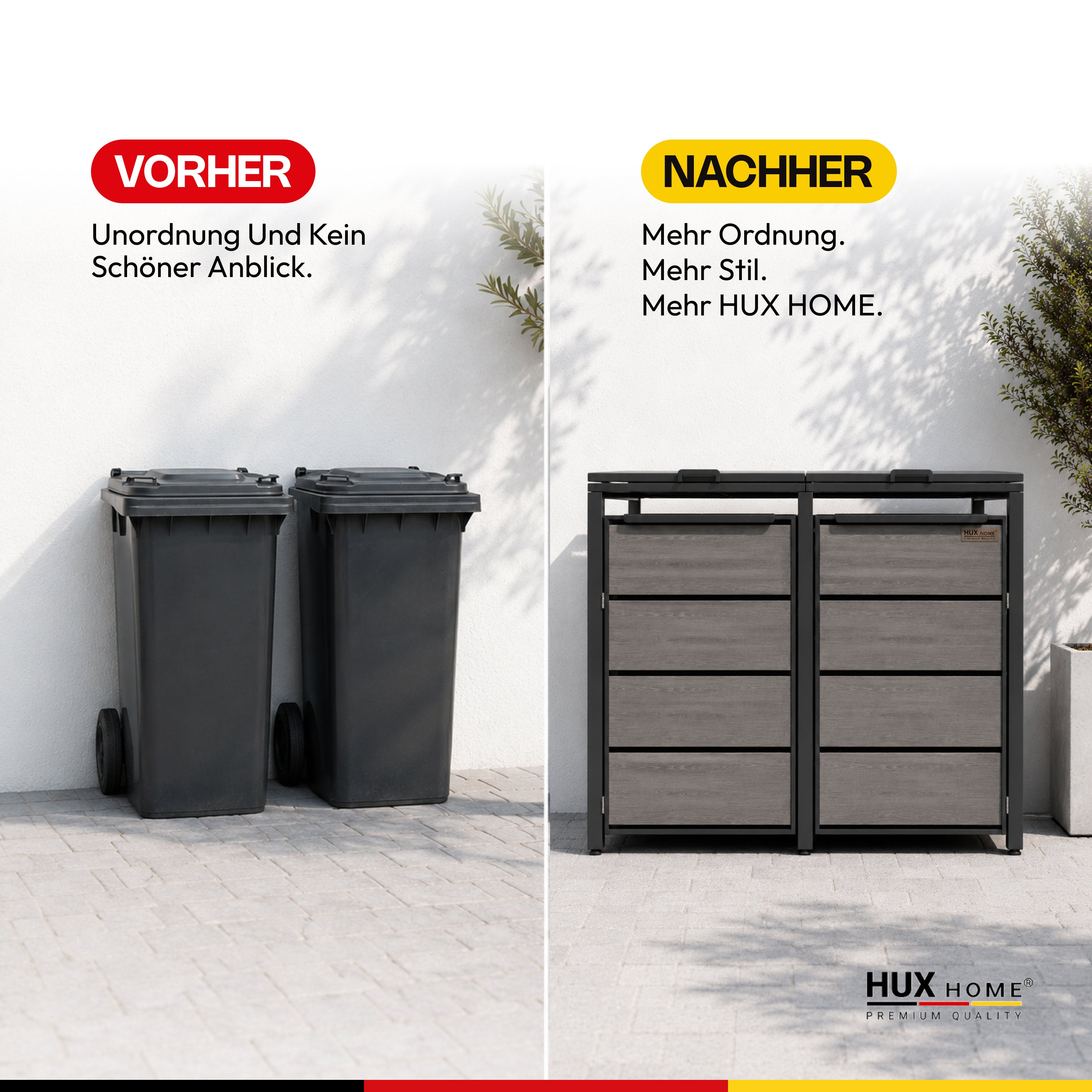 HUX-HOME® Düsseldorf Mülltonnenbox / Mülltonnenverkleidung für 240L Tonnen
