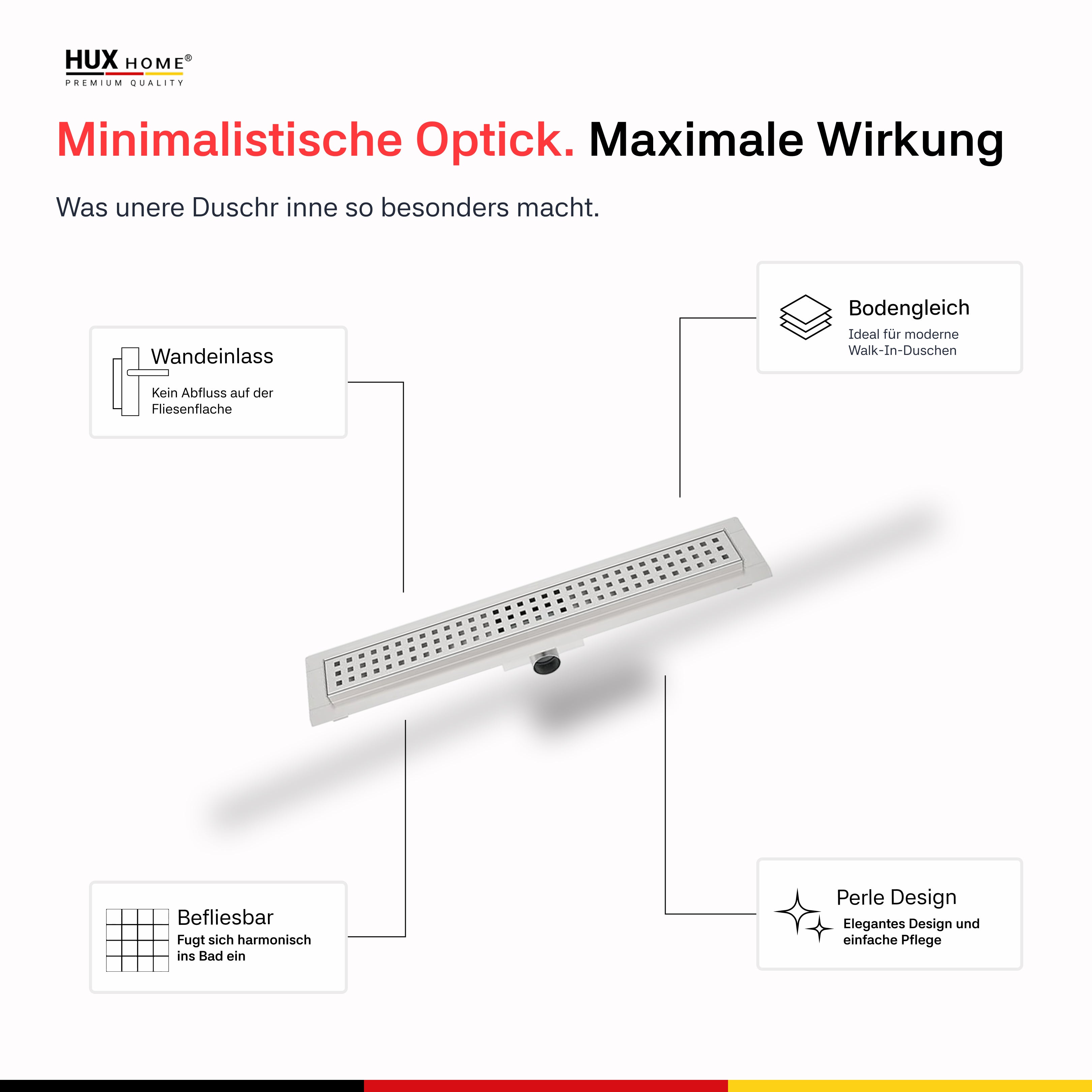 HUX-HOME® PREMIUM K Duschrinne griechisch 60-120 cm aus Edelstahl nach DIN18534