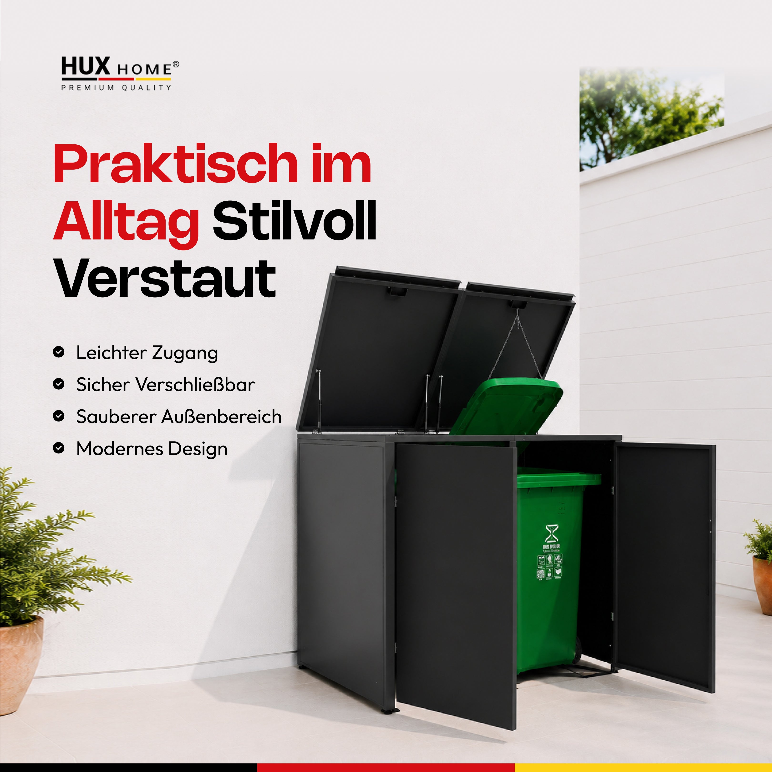 HUX-HOME® Berlin Mülltonnenbox / Mülltonnenverkleidung für 240L Tonnen