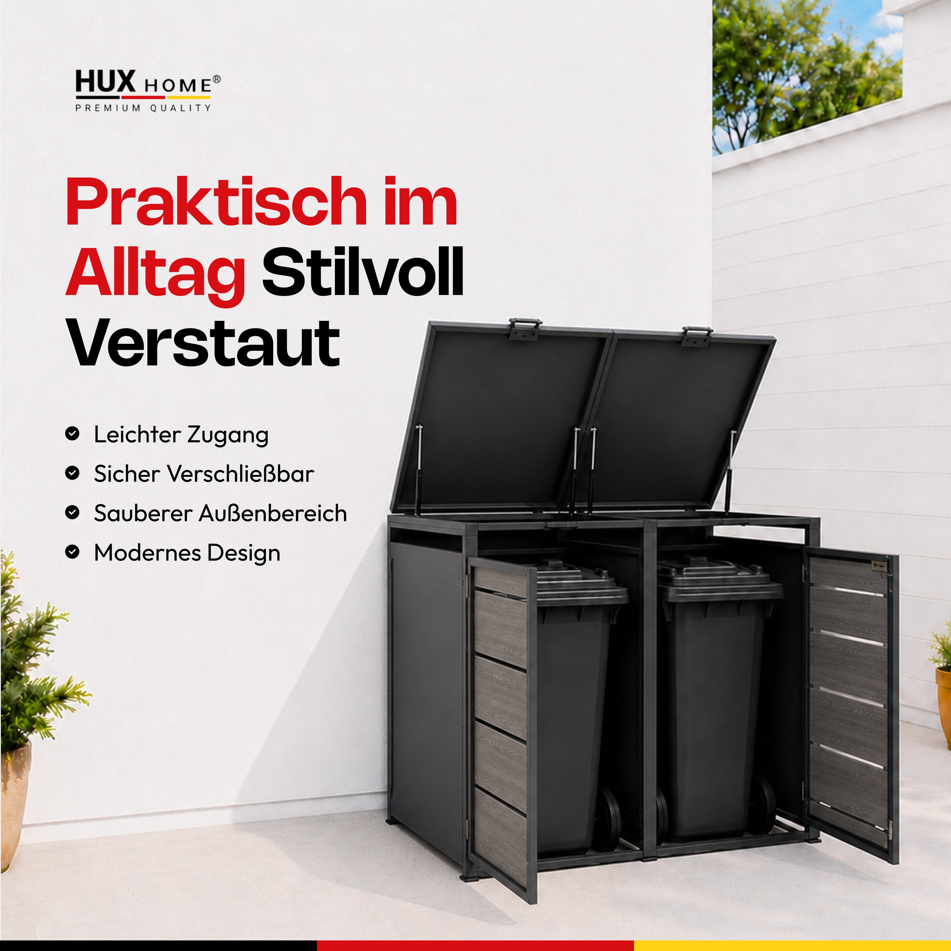 HUX-HOME® Düsseldorf Mülltonnenbox / Mülltonnenverkleidung für 240L Tonnen
