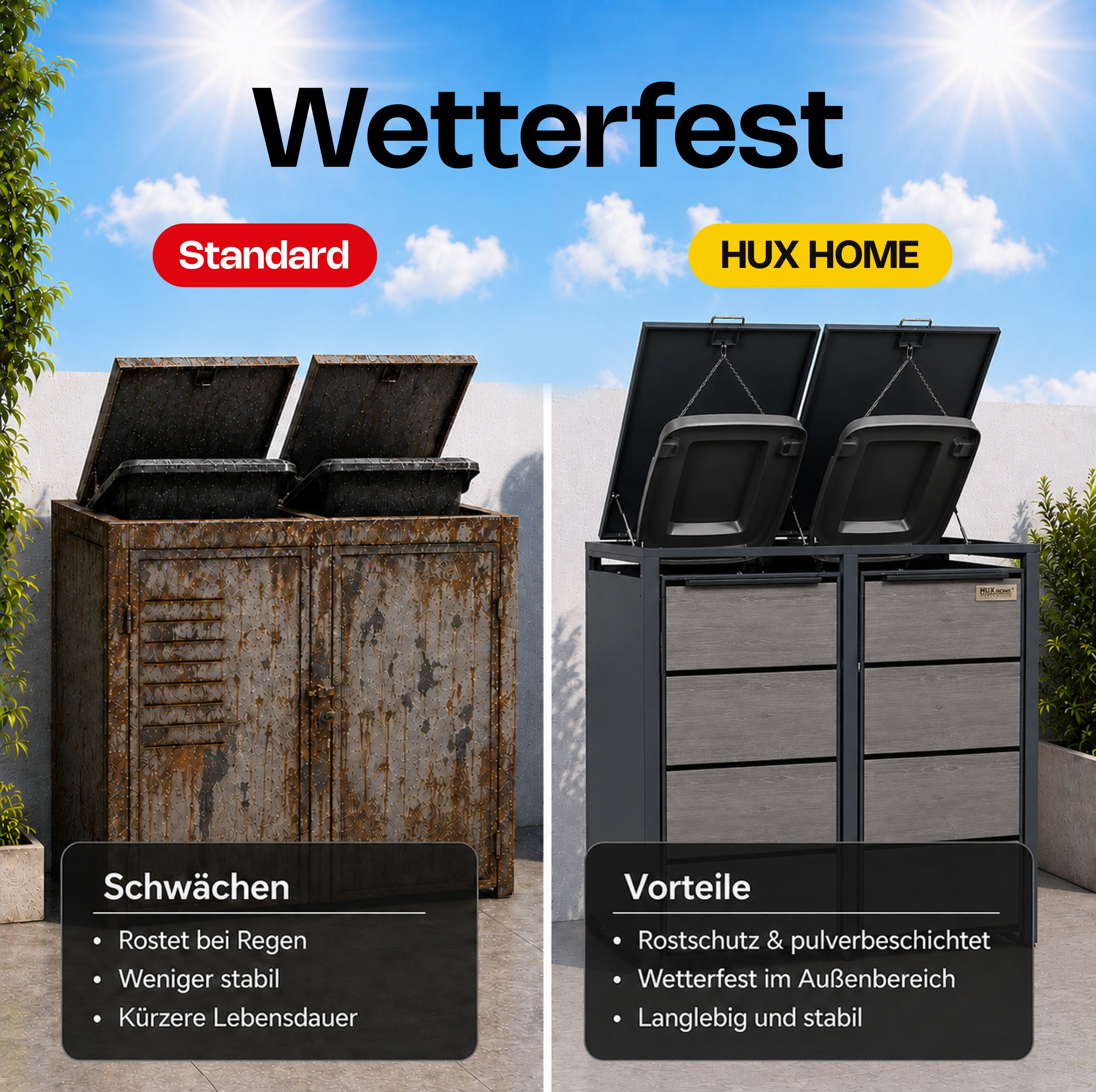 HUX-HOME® Düsseldorf Mülltonnenbox / Mülltonnenverkleidung für 240L Tonnen