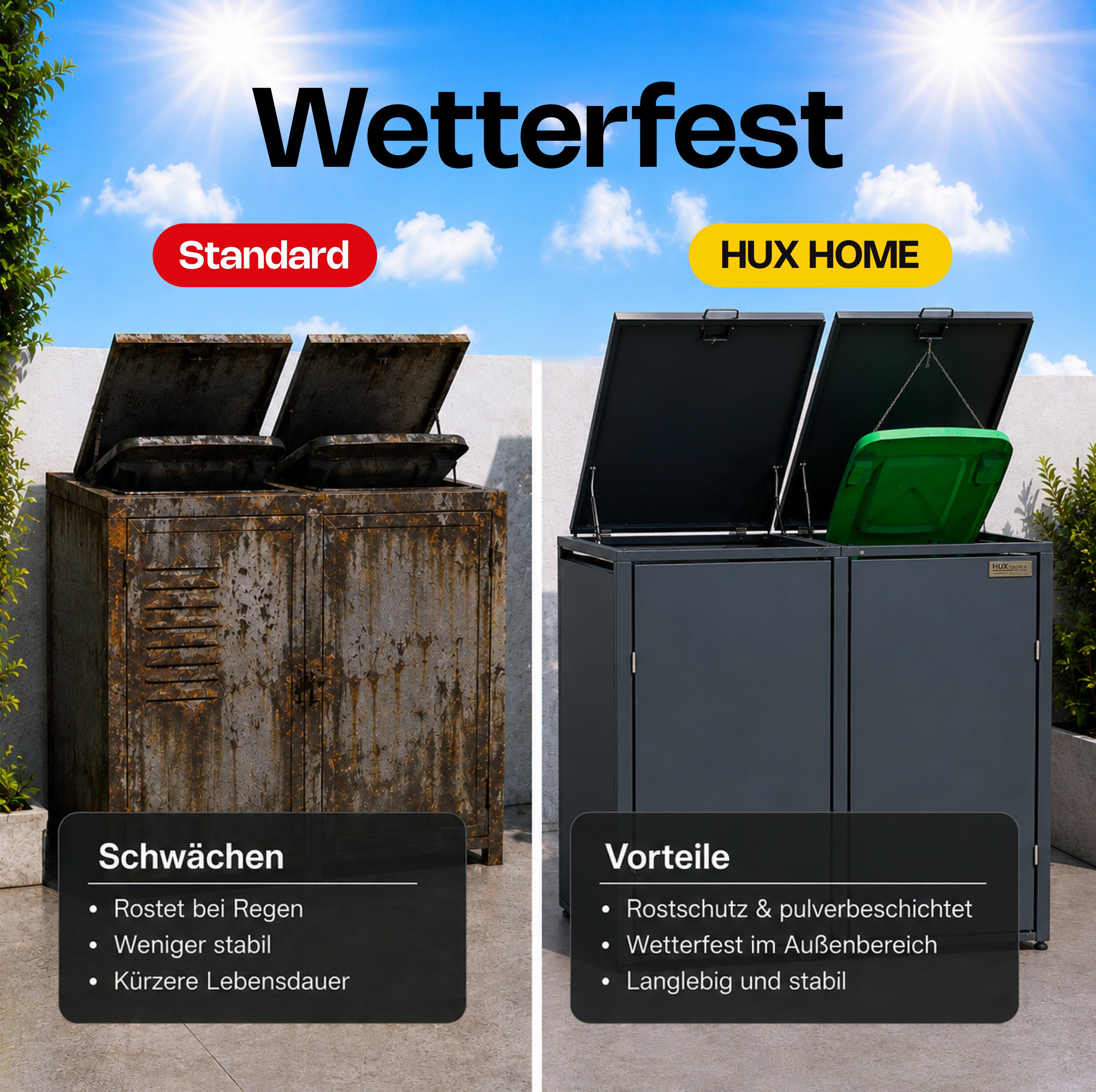 HUX-HOME® Berlin Mülltonnenbox / Mülltonnenverkleidung für 240L Tonnen