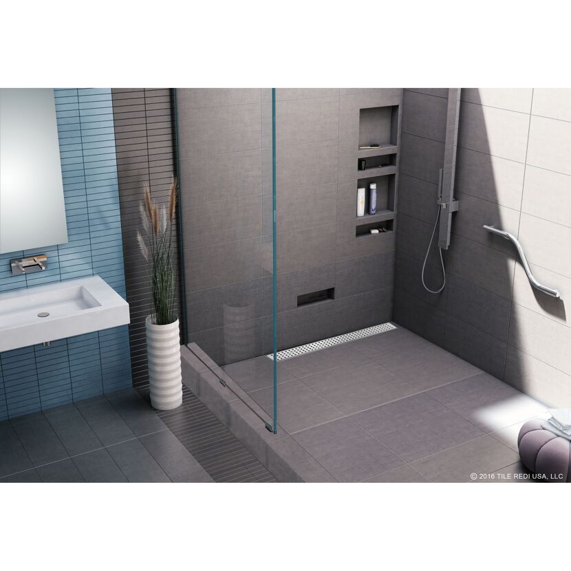 HUX-HOME® PREMIUM K tileable shower drain, 60-80 cm, made of stainless steel, wall-mounted, compliant with DIN18534