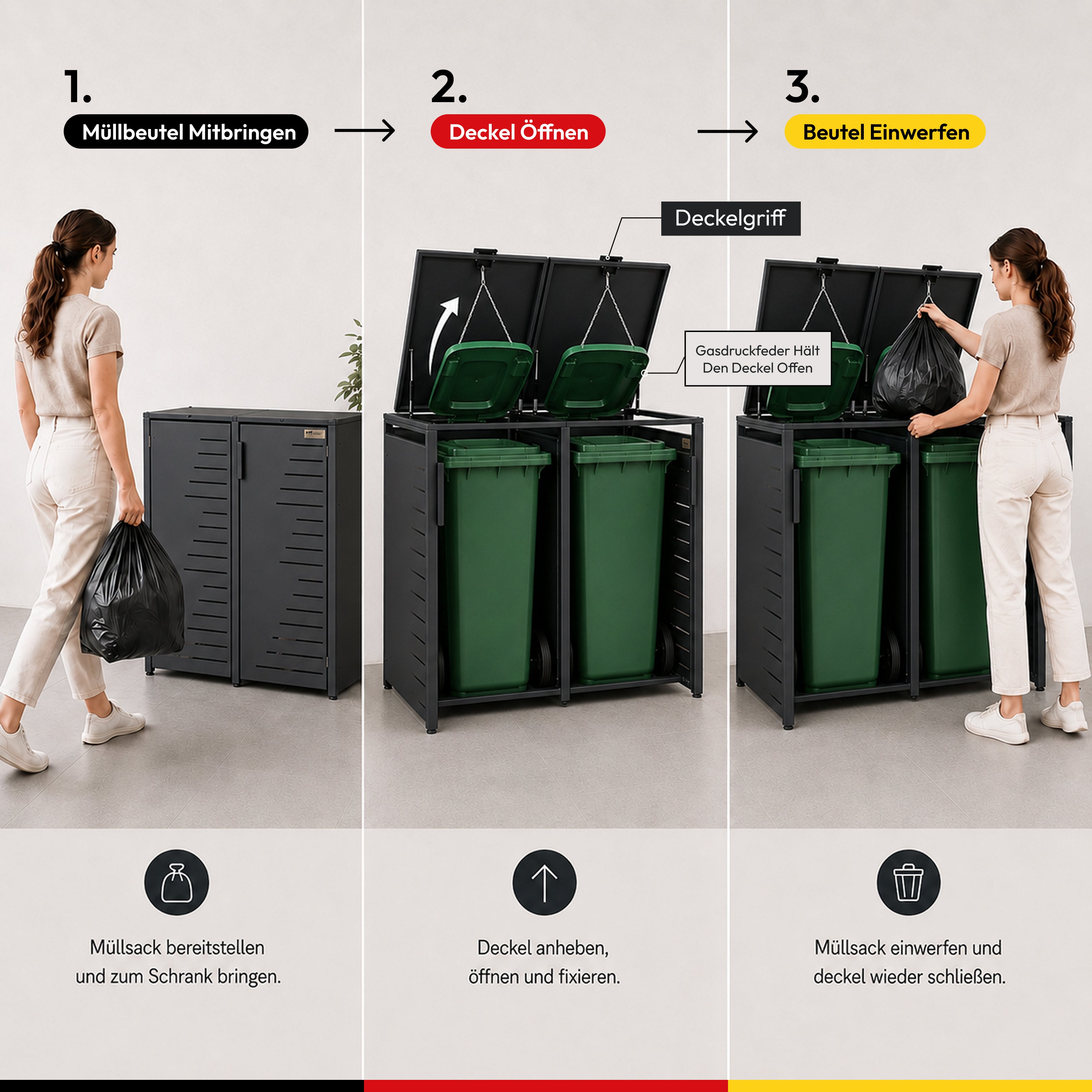 HUX-HOME® Köln premium wheelie-bin storage box in an exclusive, minimalist design | wheelie-bin enclosure for 240-L bins V.2