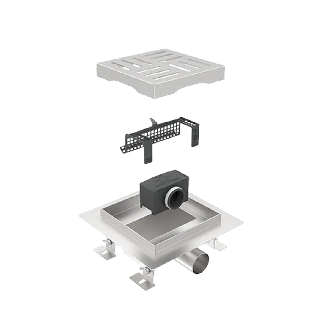 HUX-HOME® PREMIUM Q Duschrinne quadratisch 15 x 15 cm befliesbar / 3-reihig geschlitzt / 8-reihig gelocht aus Edelstahl nach DIN18534