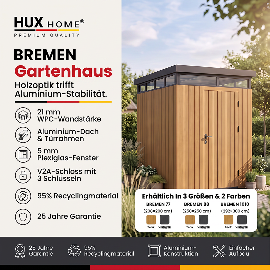 HUX-HOME® Gartenhaus Bremen WPC Aluminium Holz