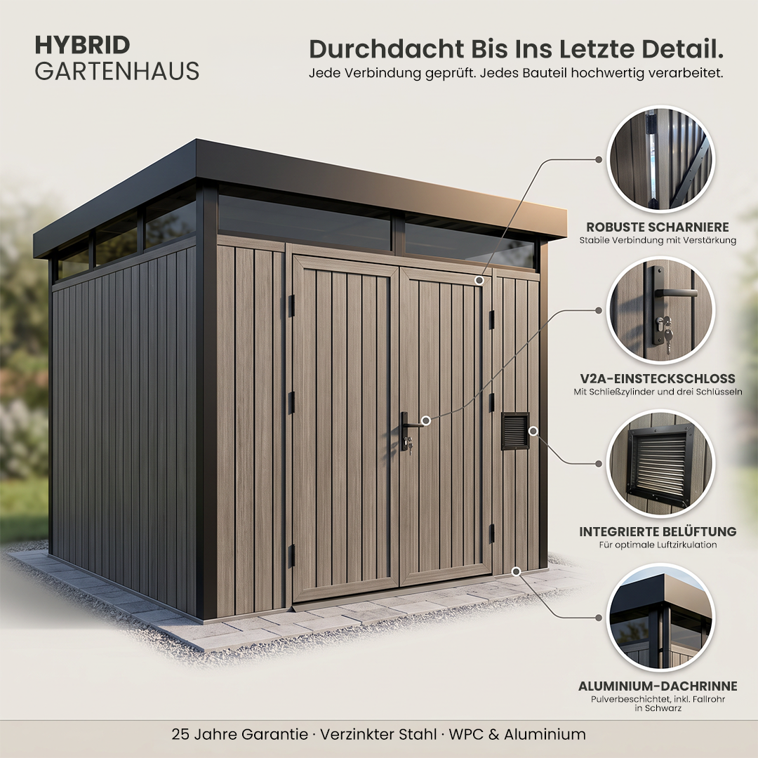 HUX-HOME® Gartenhaus Bremen WPC Aluminium Holz