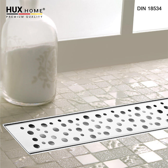 HUX HOME PREMIUM, Duschrinne, Edelstahl V2A, bodengleich, DIN 18534, verstellbare Füße, Abdeckung perle, Zubehör inklusive