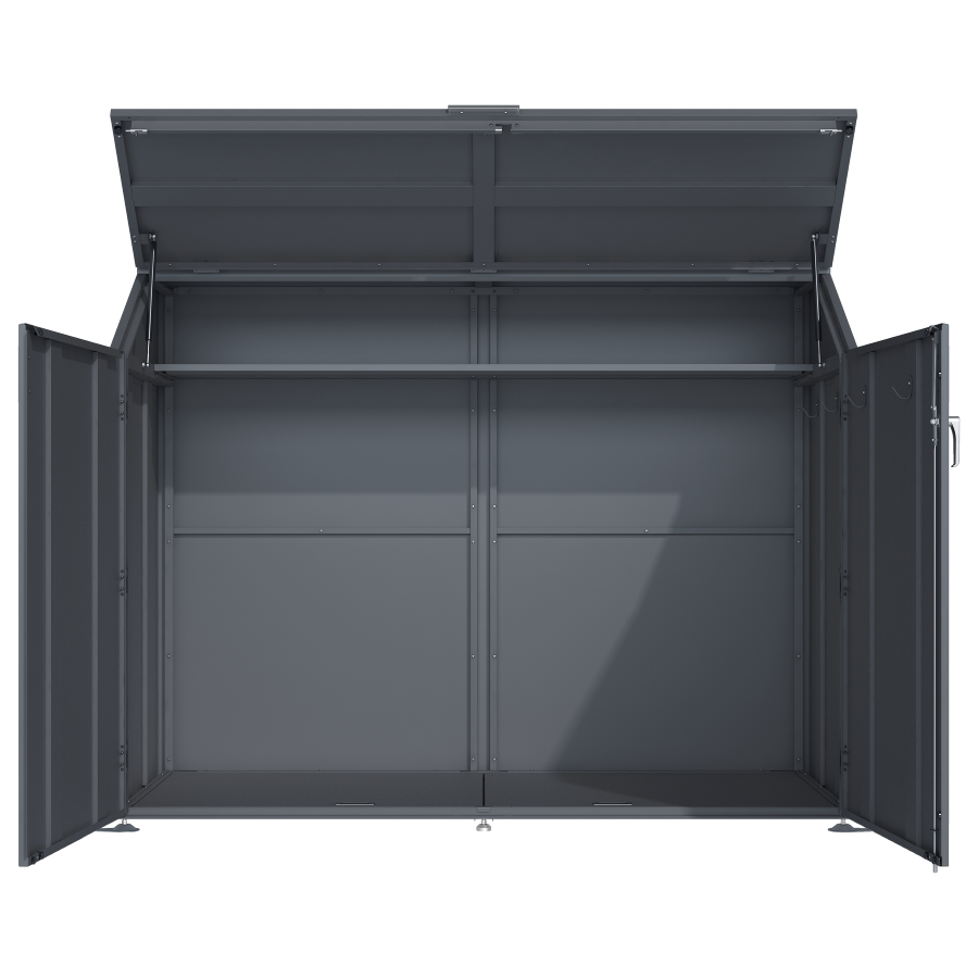 HUX-HOME® Fahrradgarage für bis zu 4 Fahrräder Premium Fahrradbox aus verzinktem Stahl | separater Stauraum | abschließbar | wettergeschützt