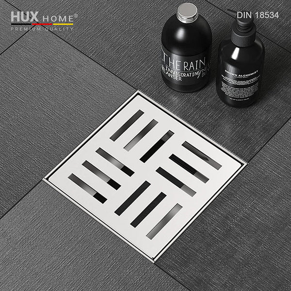 HUX-HOME® PREMIUM Q Duschrinne quadratisch 15 x 15 cm befliesbar / 3-reihig geschlitzt / 8-reihig gelocht aus Edelstahl nach DIN18534