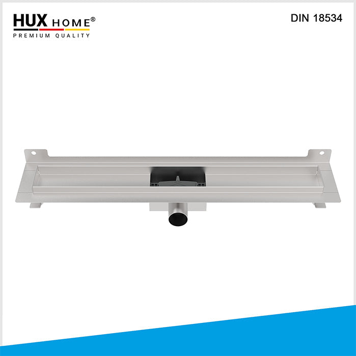 HUX HOME Model G Duschrinne mit zentralem Ablauf und Wandflansch – Ansicht von oben