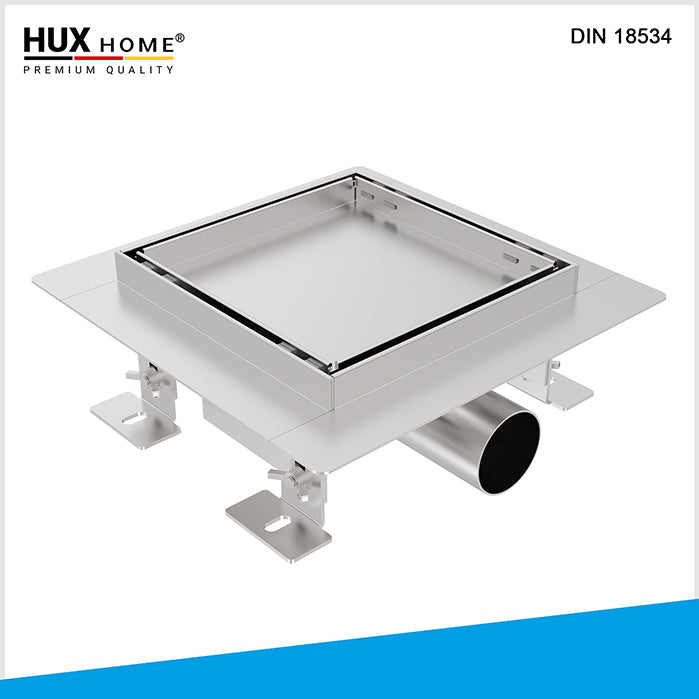 HUX HOME® PREMIUM Duschrinne aus Edelstahl V2A mit befliesbar Abdeckung, Ansicht von oben DIN 18534 konform Model Q