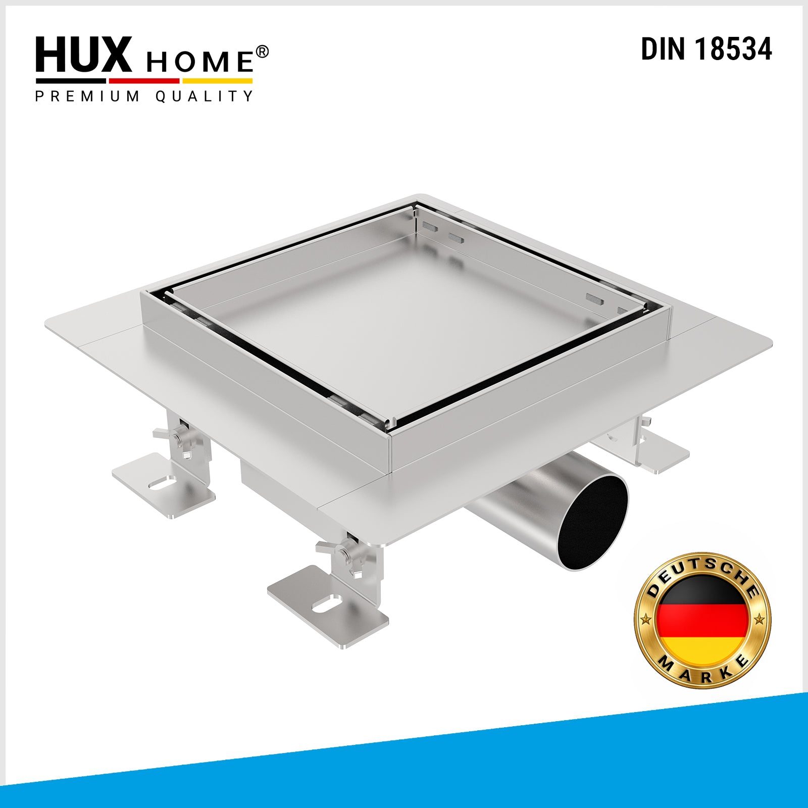 HUX HOME® PREMIUM Duschrinne aus Edelstahl V2A mit befliesbar Abdeckung, Ansicht von oben DIN 18534 konform Model Q