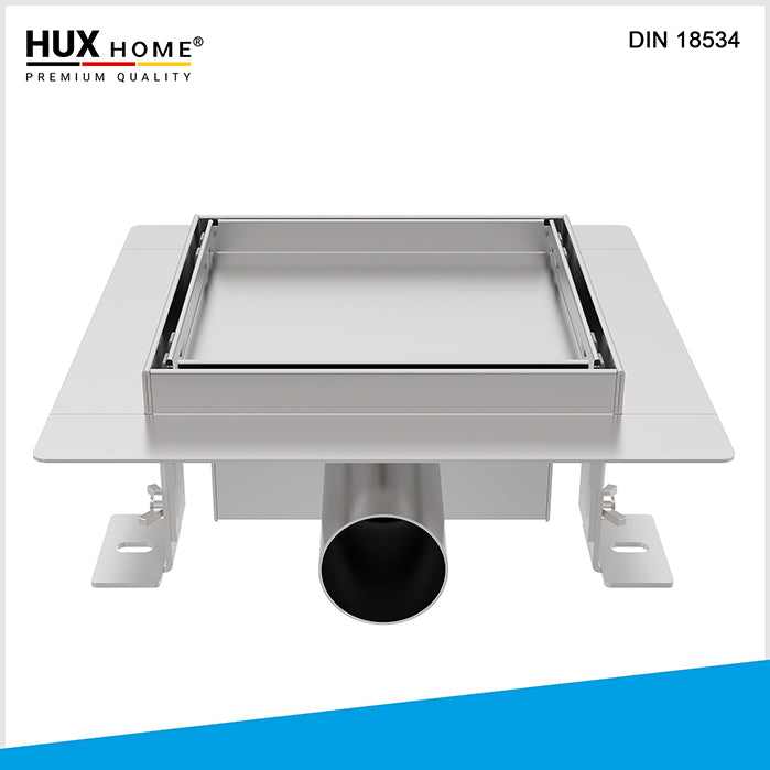 HUX HOME® PREMIUM Duschrinne aus Edelstahl V2A mit befliesbar Abdeckung, Ansicht von oben DIN 18534 konform Model Q