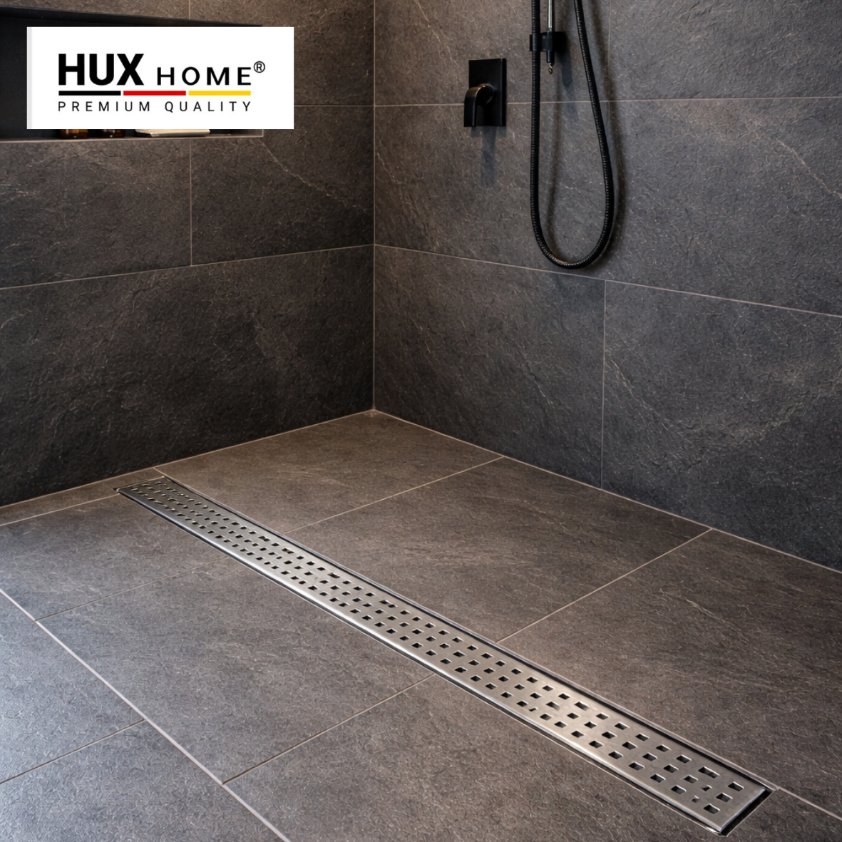 HUX HOME® PREMIUM Duschrinnencover/Abdeckung Stil 3-reihig gelocht 60-120 cm aus Edelstahl