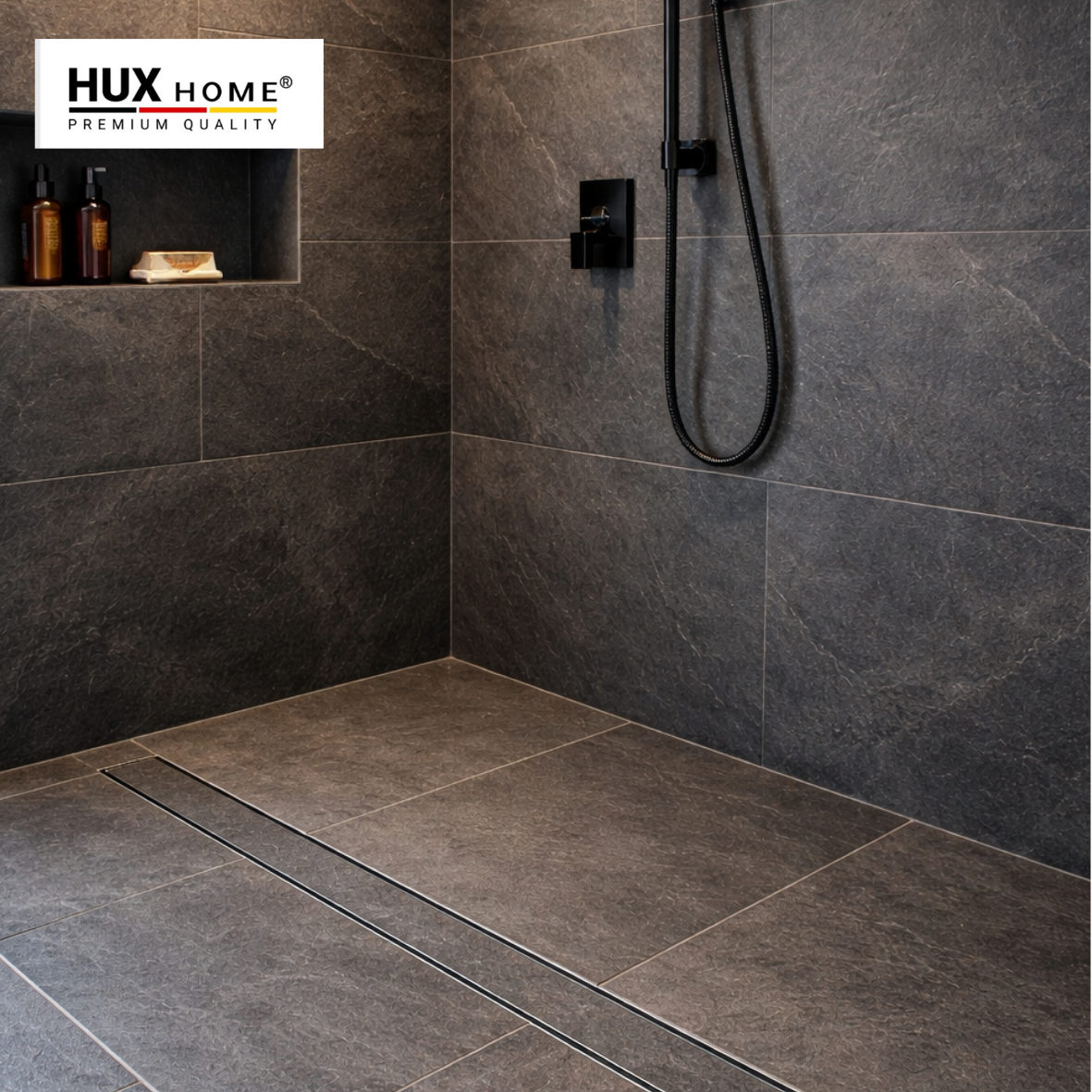 HUX HOME® PREMIUM Duschrinnencover/Abdeckung Stil Befliesbar 60-120 cm aus Edelstahl