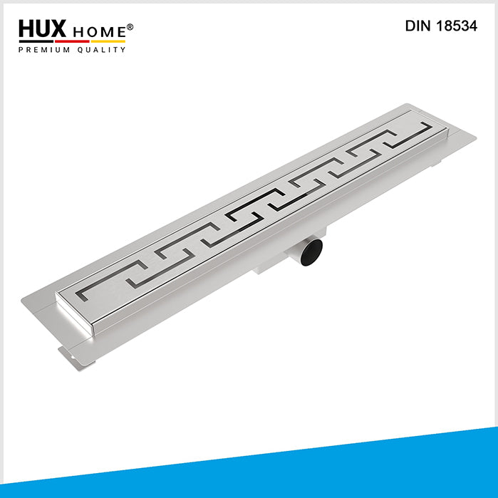 HUX HOME® PREMIUM Duschrinne aus Edelstahl V2A mit Griechisch Abdeckung, Ansicht von oben DIN 18534 konform