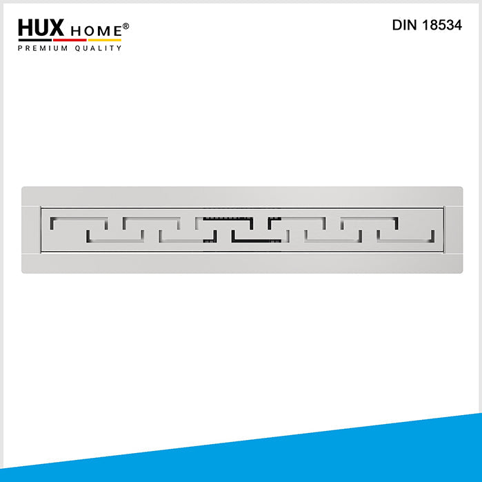 HUX HOME® PREMIUM Duschrinne aus Edelstahl V2A mit Griechisch Abdeckung, Ansicht von oben DIN 18534 konform