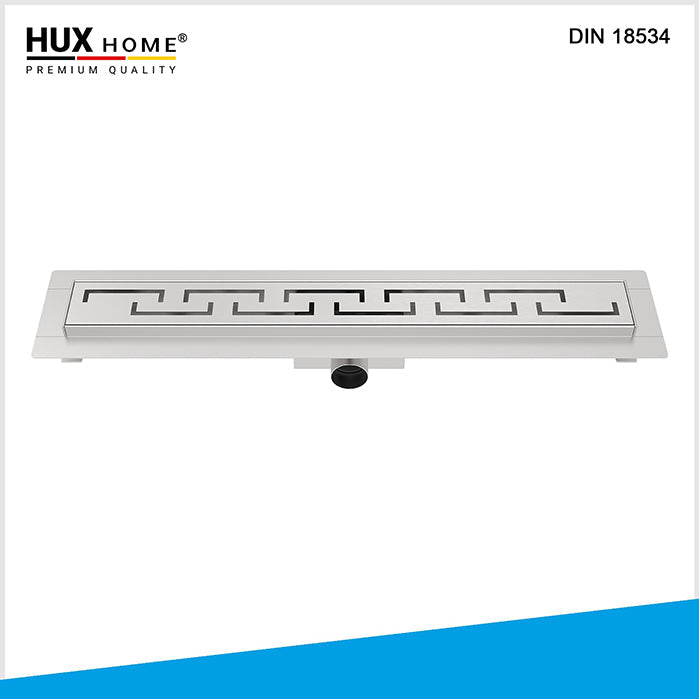HUX HOME® PREMIUM Duschrinne aus Edelstahl V2A mit Griechisch Abdeckung, Ansicht von oben DIN 18534 konform