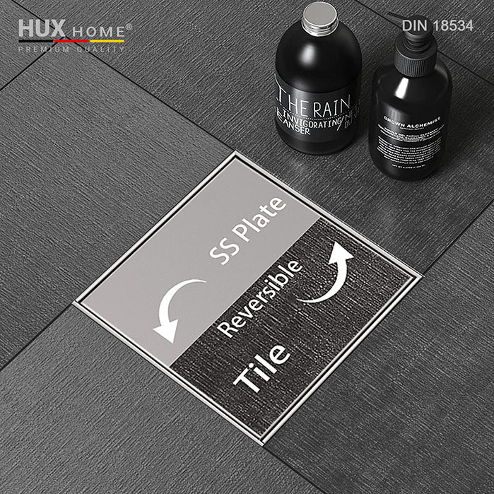 HUX HOME® PREMIUM Duschrinne aus Edelstahl V2A mit befliesbar Abdeckung, Ansicht von oben DIN 18534 konform Model Q
