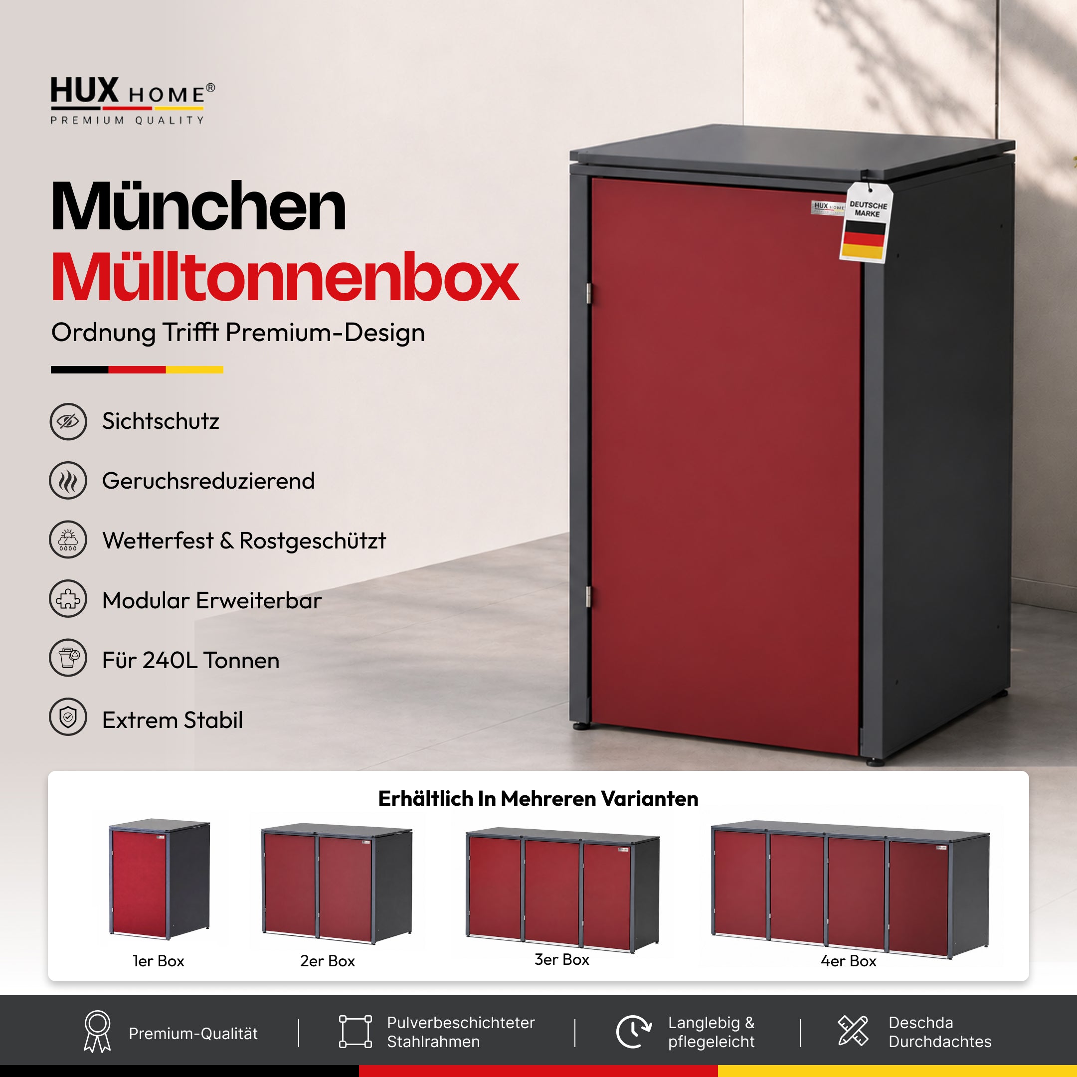 HUX-HOME® München Mülltonnenbox / Mülltonnenverkleidung für 240L Tonnen