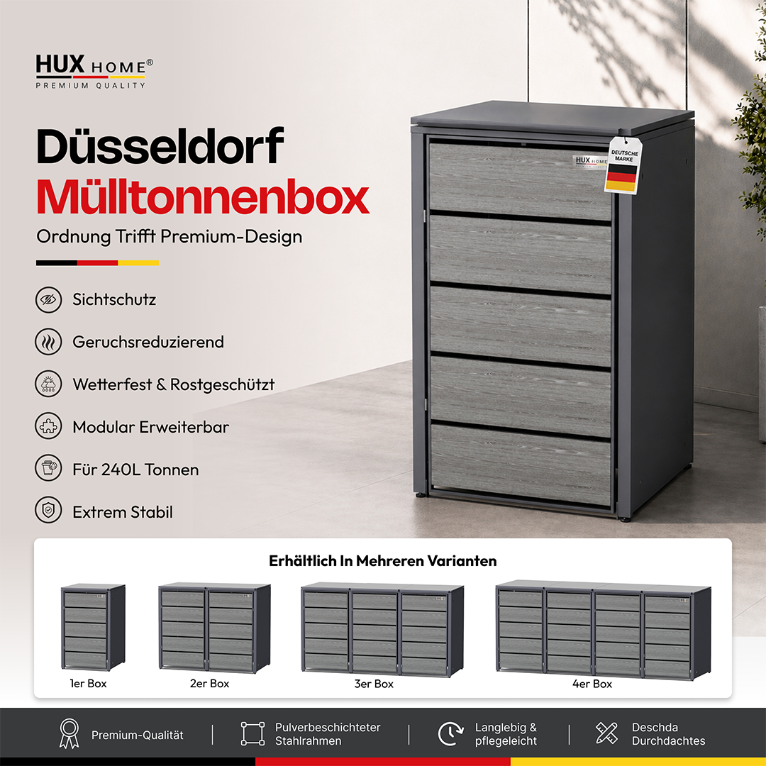 HUX-HOME® Düsseldorf Mülltonnenbox / Mülltonnenverkleidung für 240L Tonnen V.2