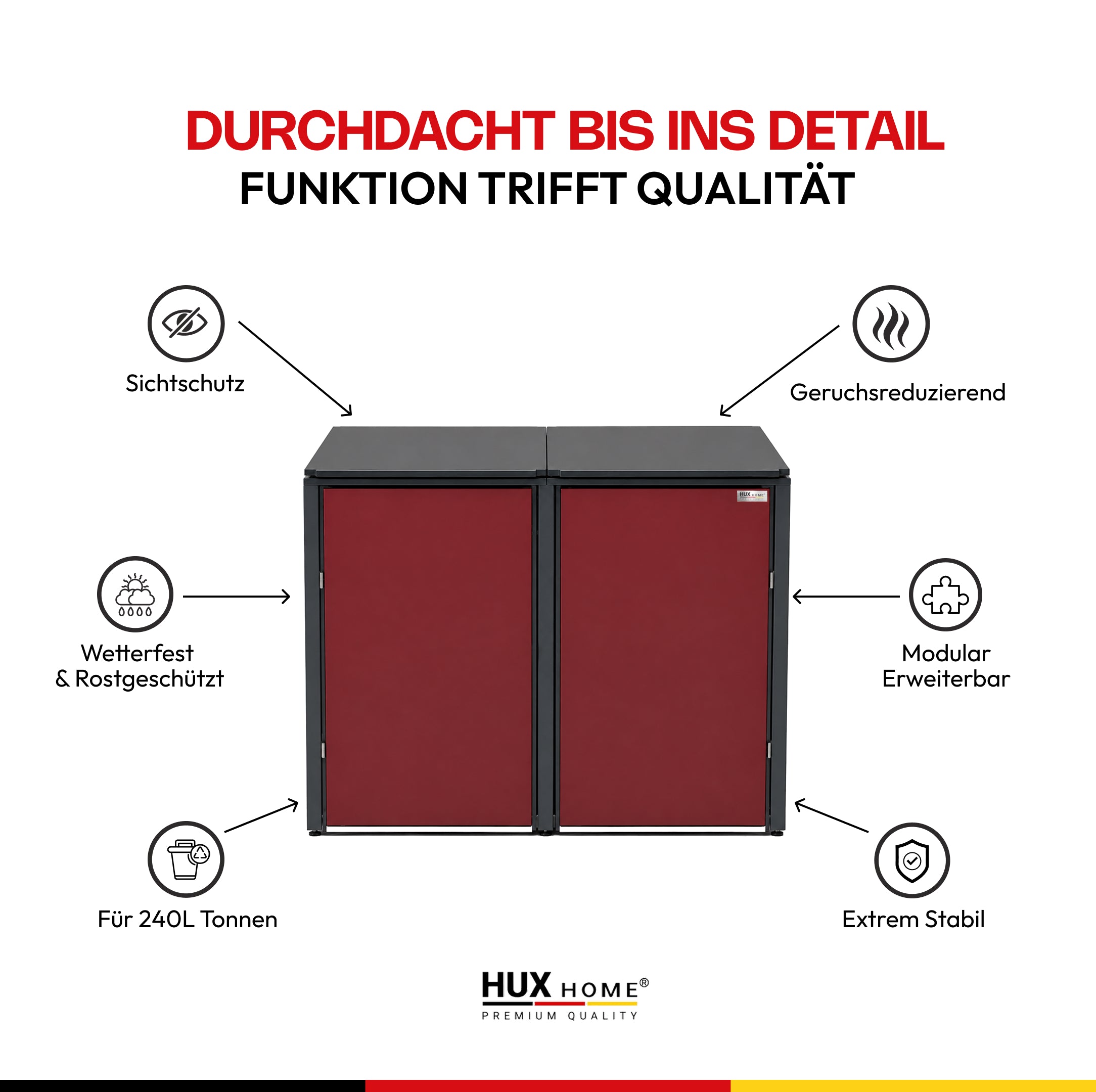 HUX-HOME® München Mülltonnenbox / Mülltonnenverkleidung für 240L Tonnen
