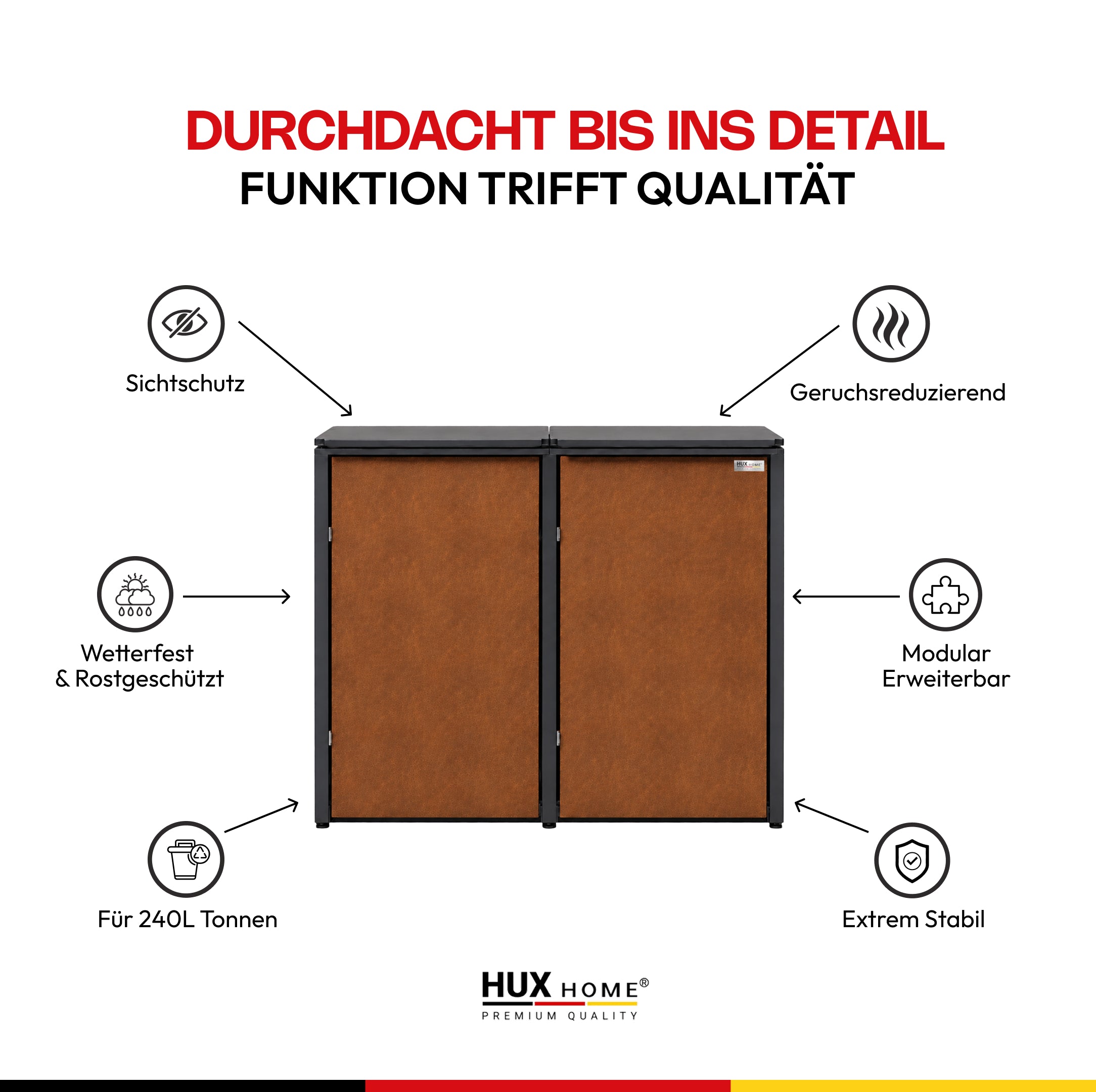 HUX-HOME® Hamburg Mülltonnenbox / Mülltonnenverkleidung für 240L Tonnen