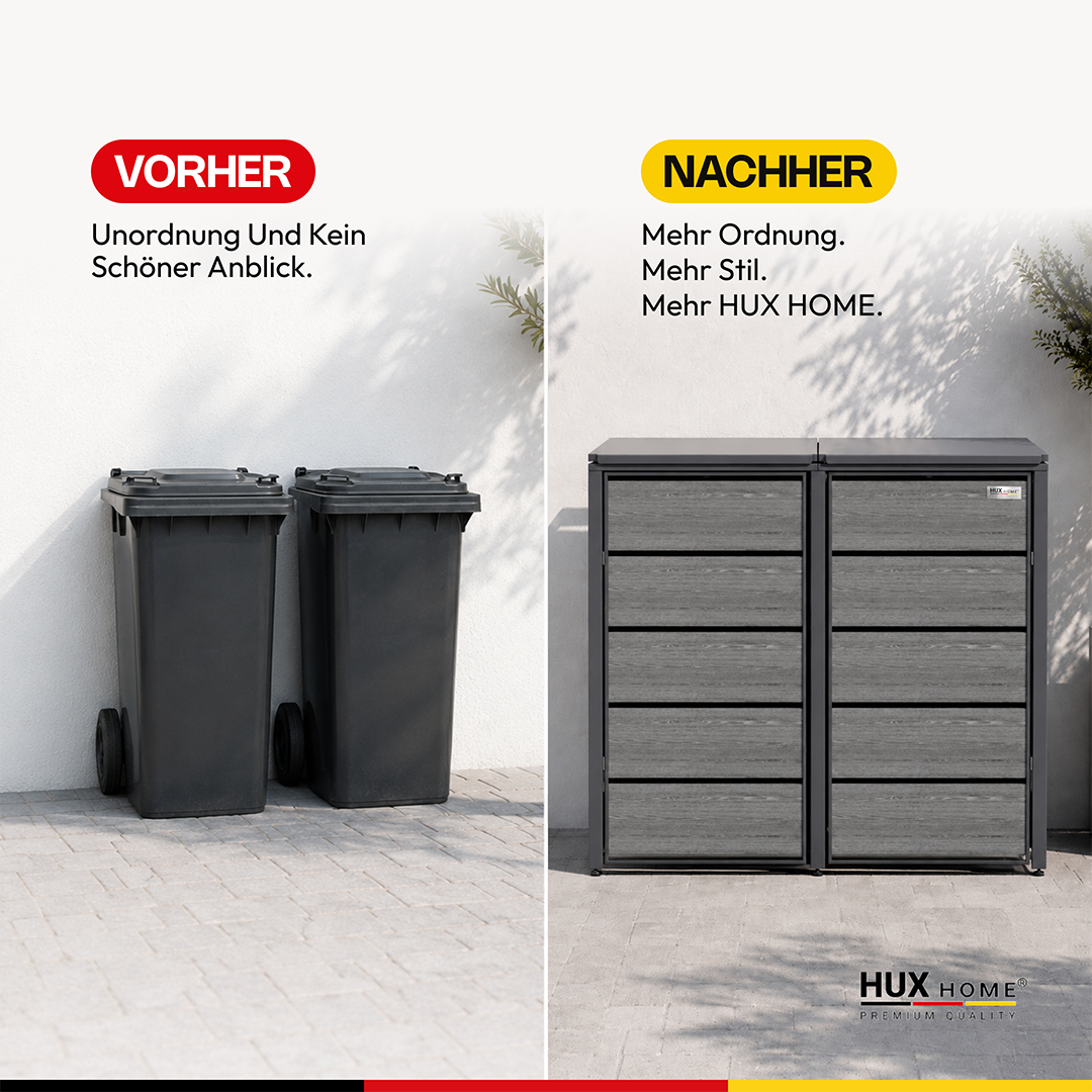 HUX-HOME® Düsseldorf Mülltonnenbox / Mülltonnenverkleidung für 240L Tonnen V.2