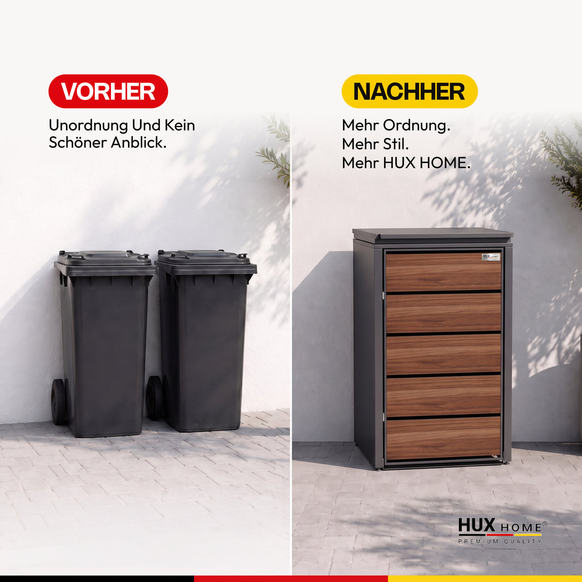 HUX-HOME® Potsdam Holzoptik Mülltonnenbox / Mülltonnenverkleidung für 240L Tonnen