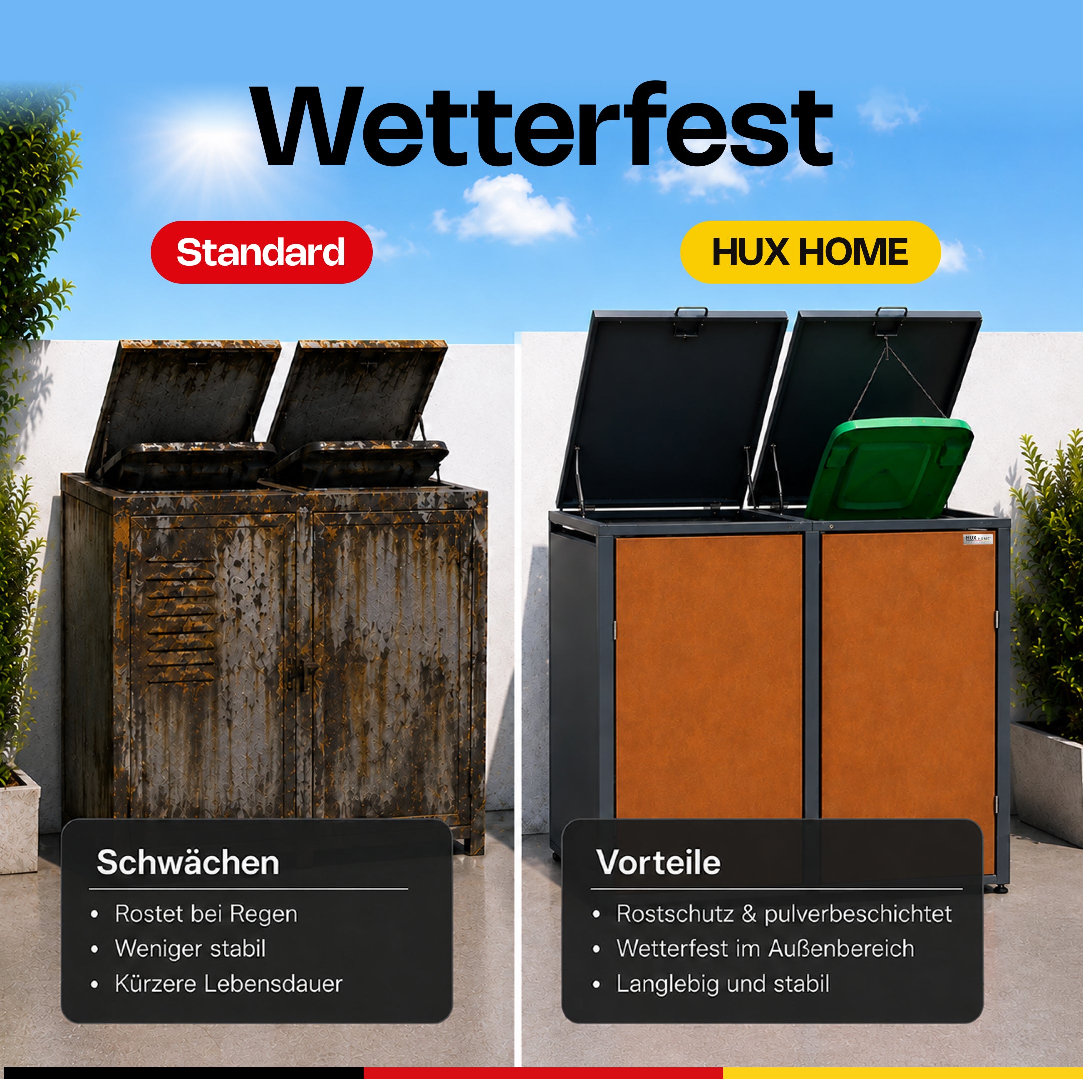 HUX-HOME® Hamburg Mülltonnenbox / Mülltonnenverkleidung für 240L Tonnen