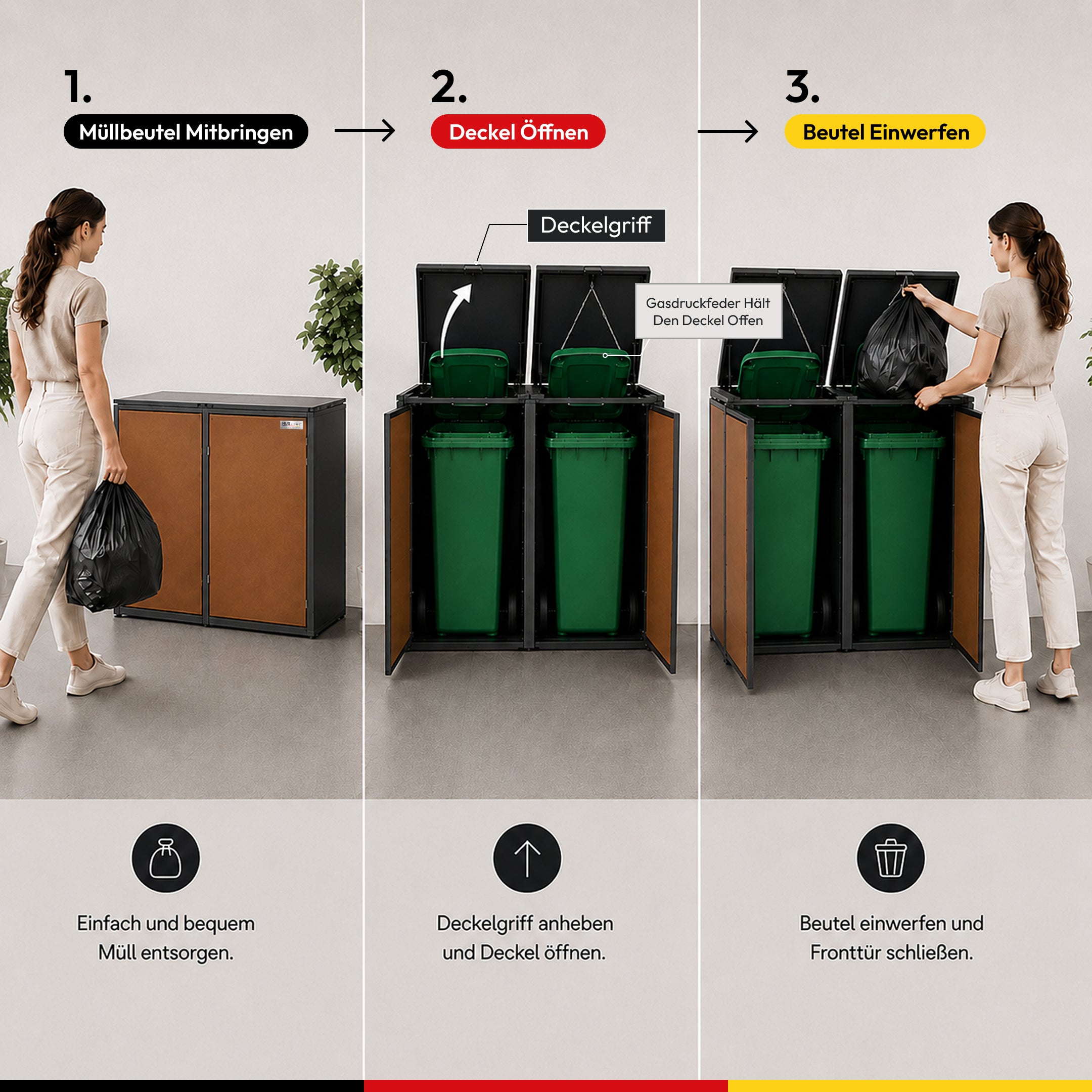 HUX-HOME® Hamburg Mülltonnenbox / Mülltonnenverkleidung für 240L Tonnen