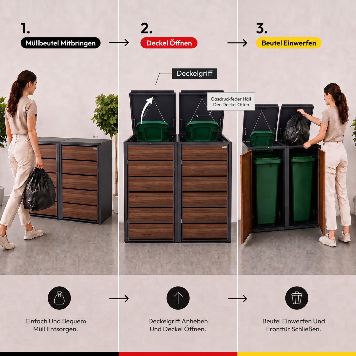 HUX-HOME® Potsdam Holzoptik Mülltonnenbox / Mülltonnenverkleidung für 240L Tonnen