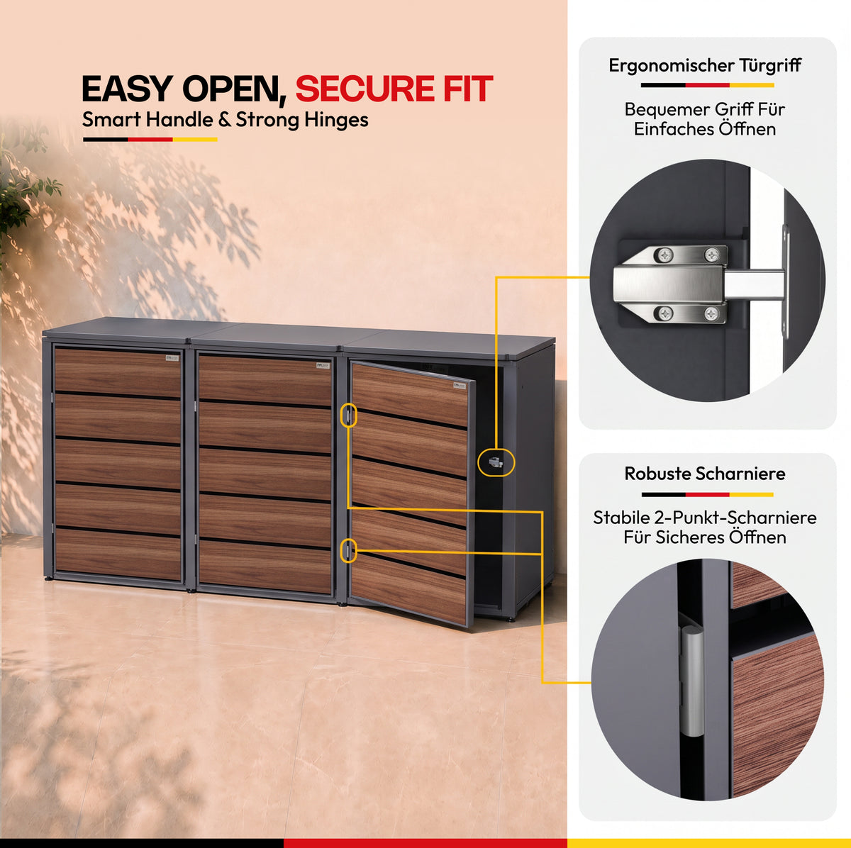 HUX-HOME® Potsdam Holzoptik Mülltonnenbox / Mülltonnenverkleidung für 240L Tonnen