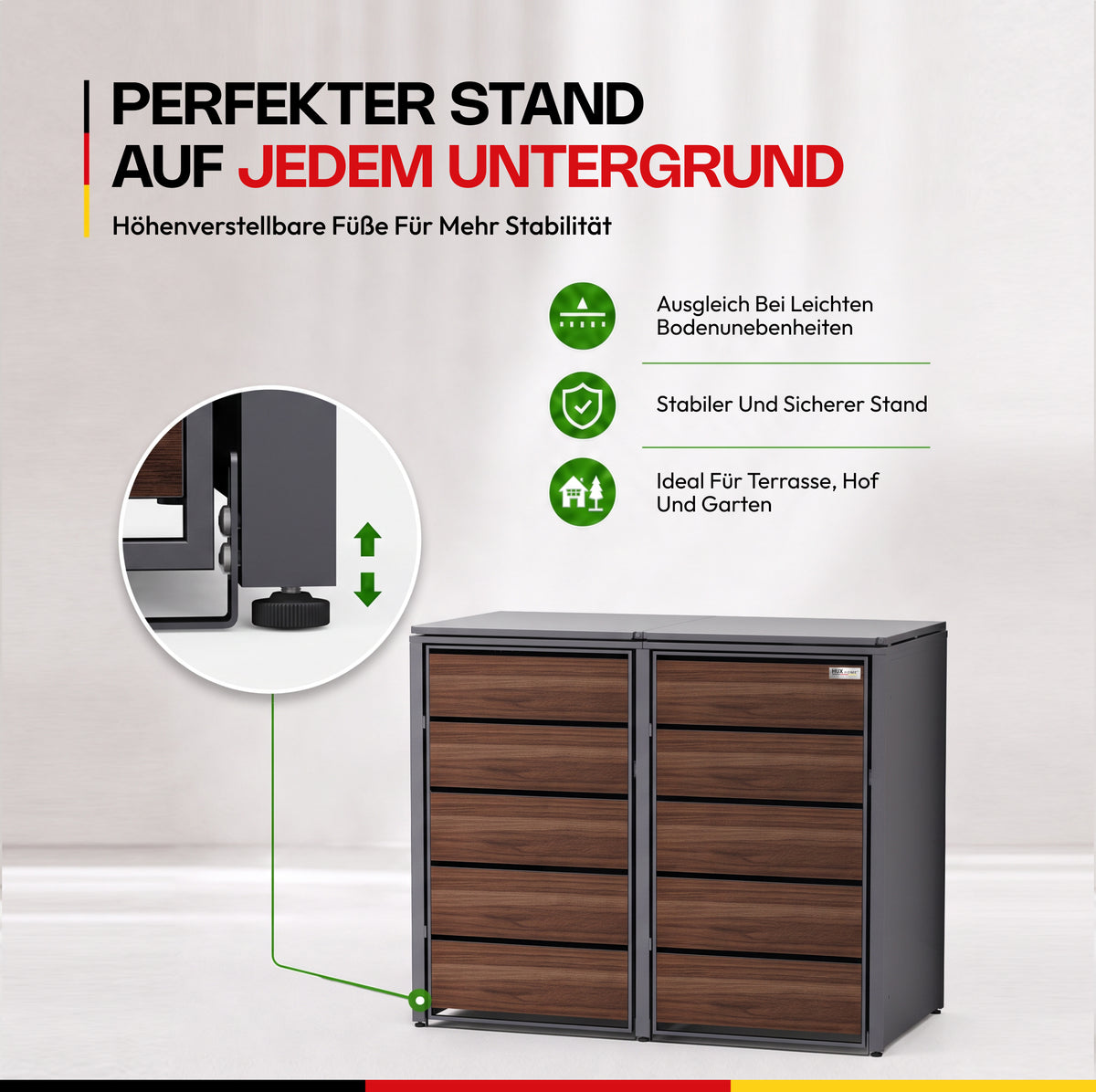 HUX-HOME® Potsdam Holzoptik Mülltonnenbox / Mülltonnenverkleidung für 240L Tonnen