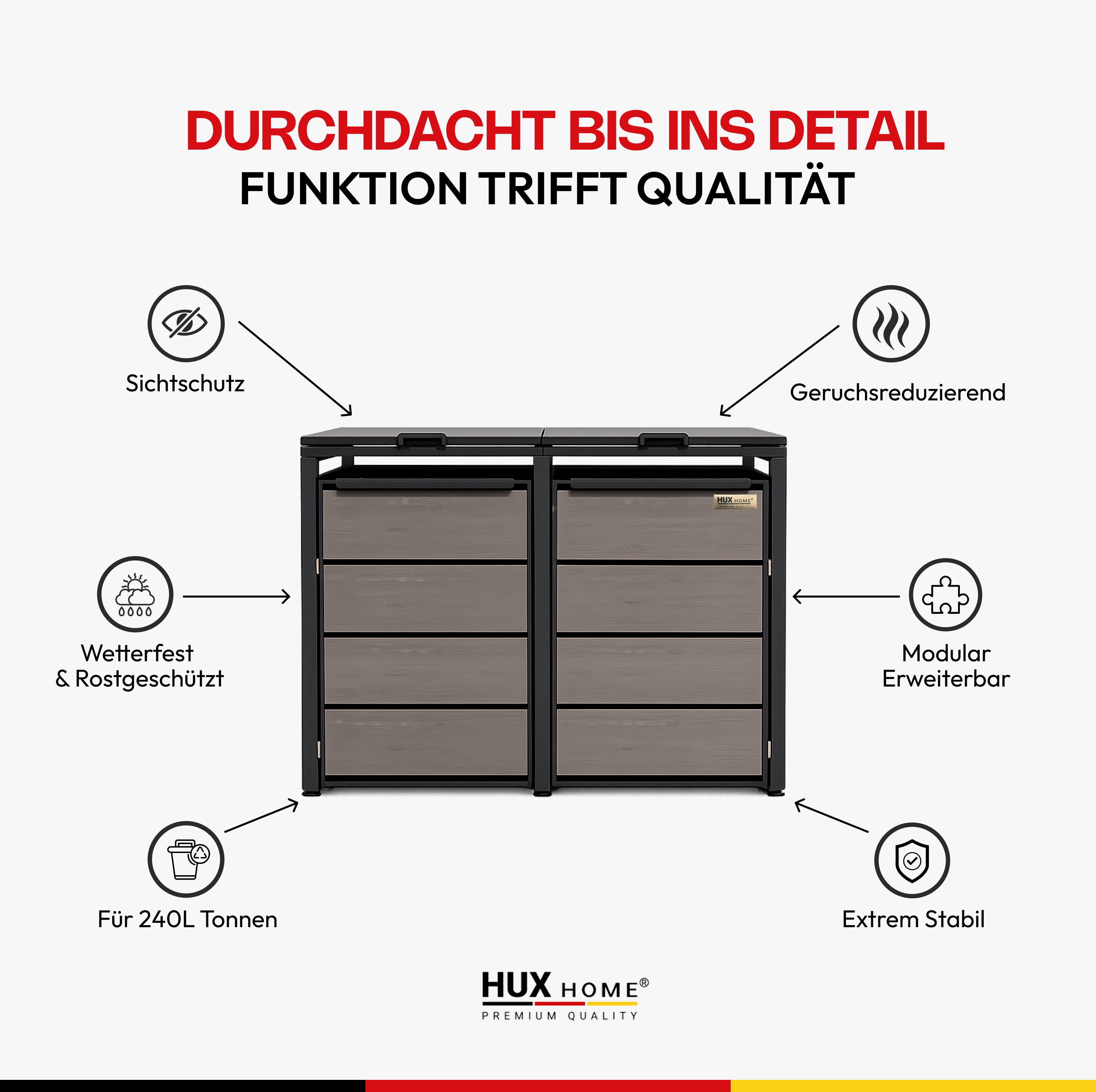 HUX-HOME® Düsseldorf Mülltonnenbox / Mülltonnenverkleidung für 240L Tonnen