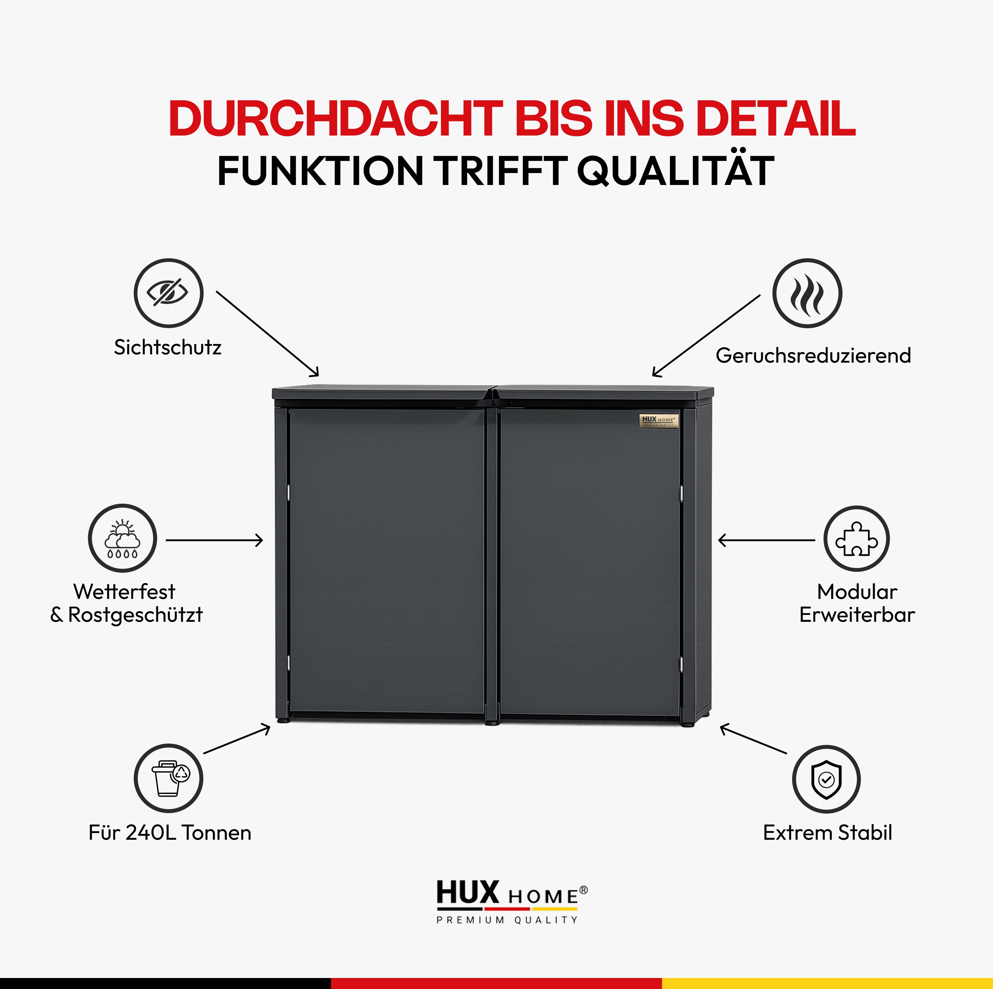 HUX-HOME® Berlin Mülltonnenbox / Mülltonnenverkleidung für 240L Tonnen