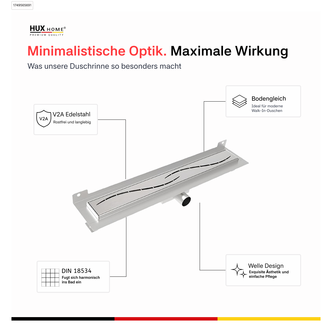 HUX-HOME® PREMIUM G Duschrinne welle 60-120 cm aus Edelstahl nach DIN18534