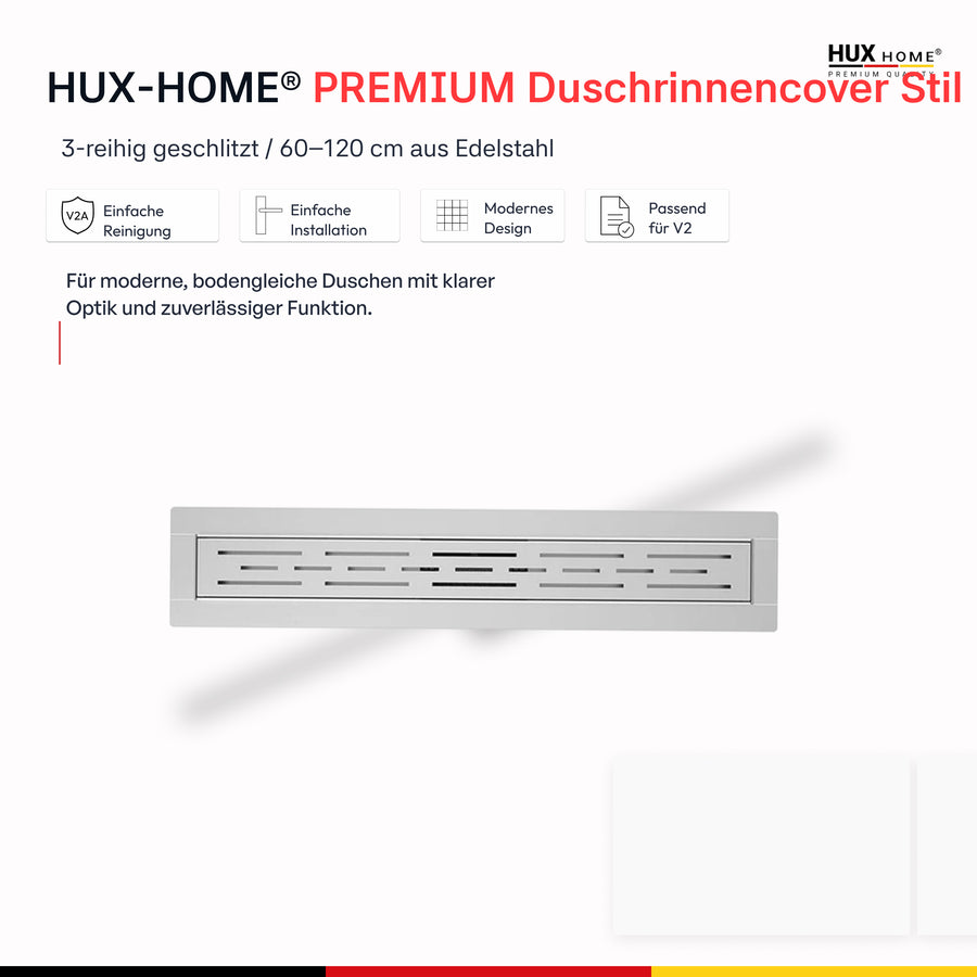 HUX HOME® PREMIUM Duschrinnencover/Abdeckung Stil 3-reihig geschlitzt 60-120 cm aus Edelstahl