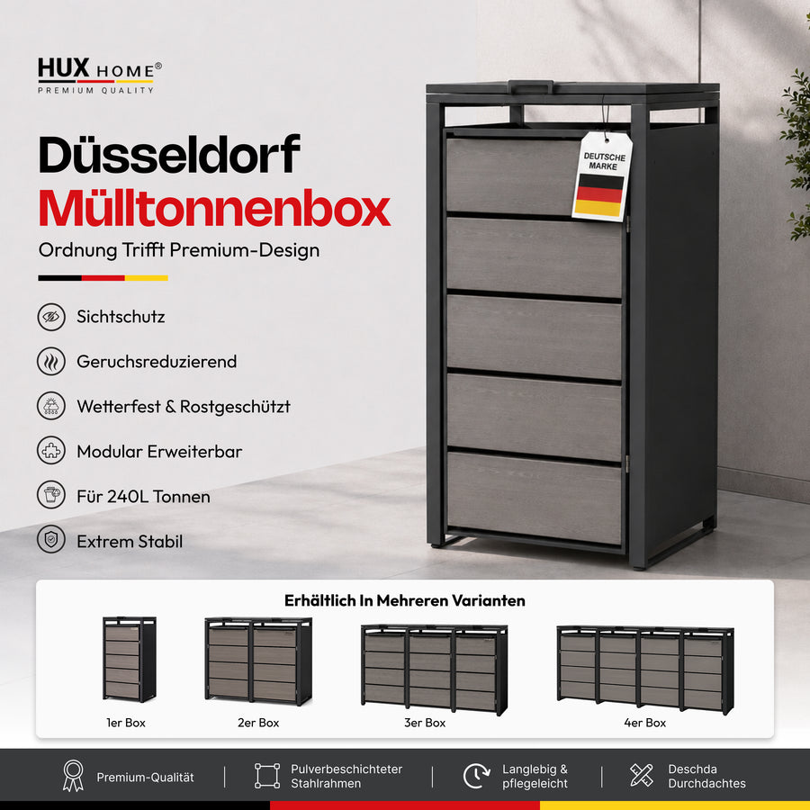 HUX-HOME® Düsseldorf Mülltonnenbox / Mülltonnenverkleidung für 240L Tonnen
