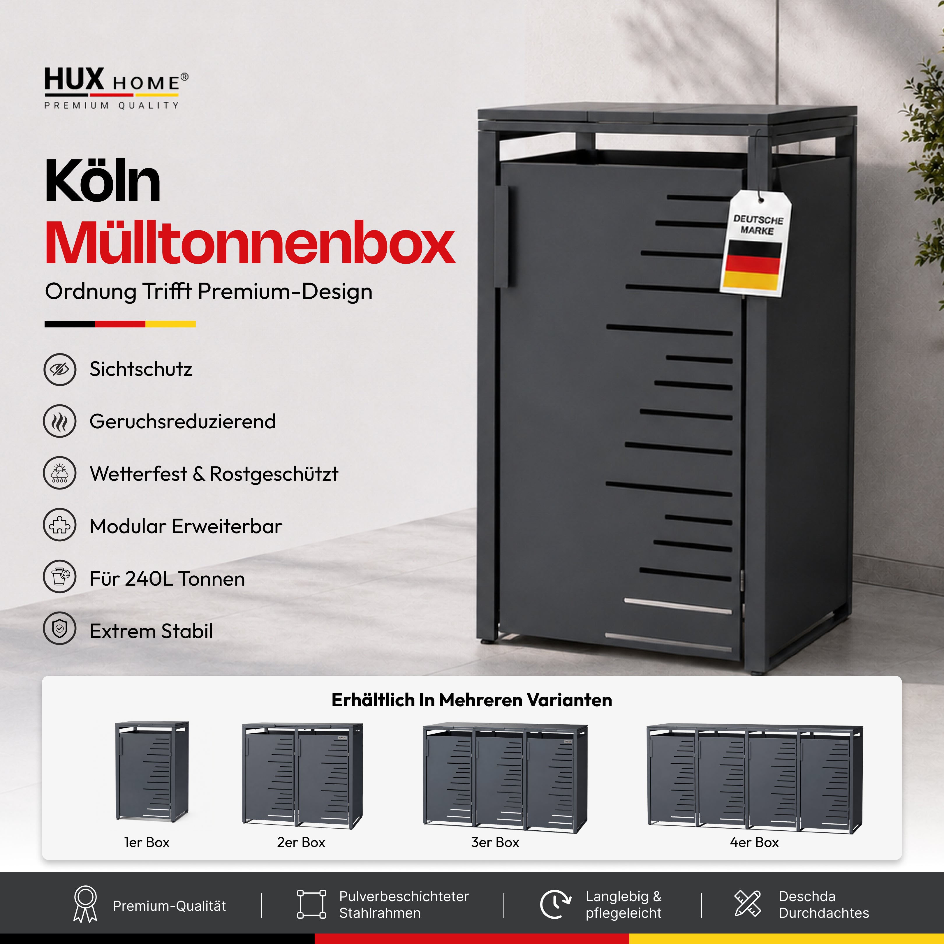 HUX-HOME® Köln Mülltonnenbox / Mülltonnenverkleidung für 240L Tonnen