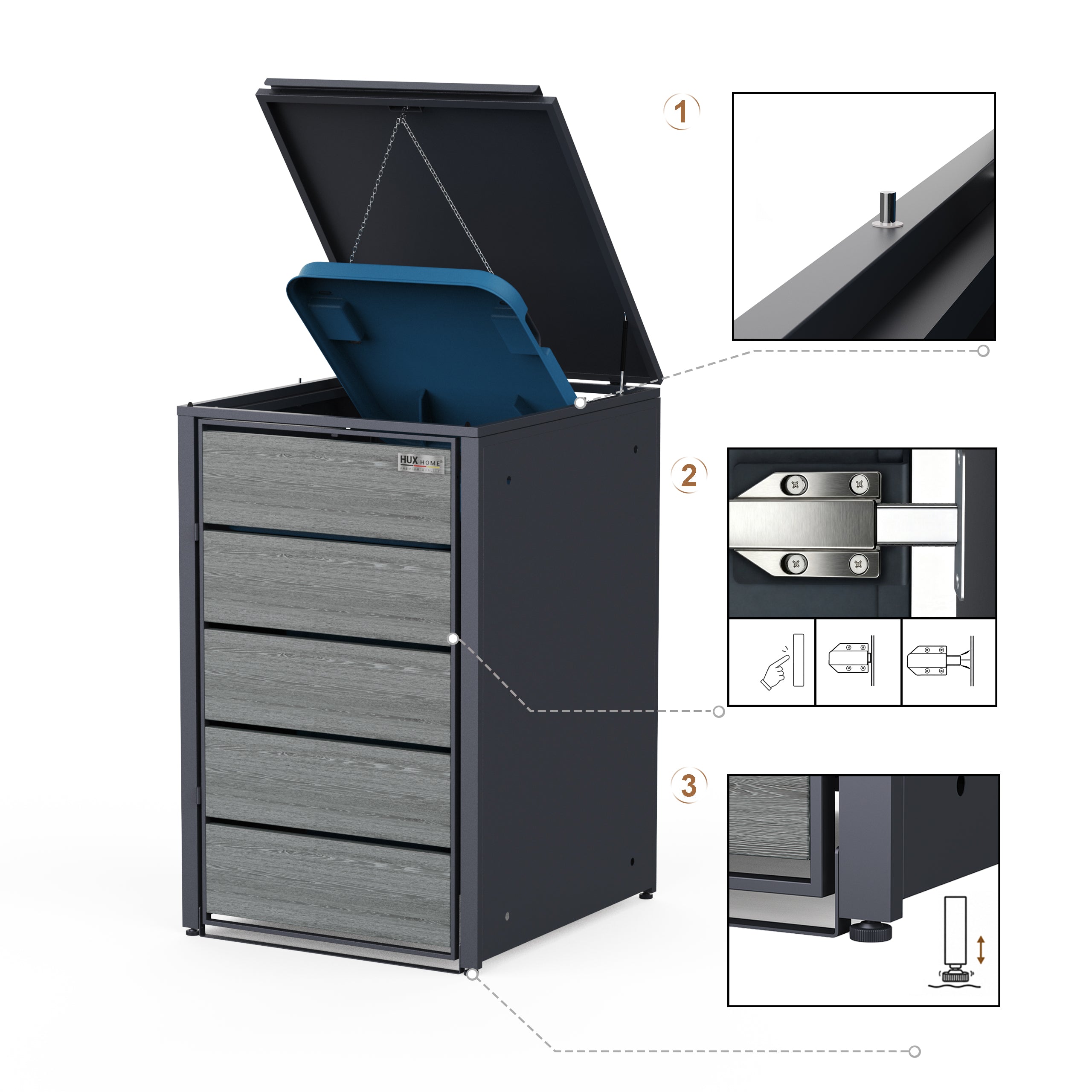 HUX-HOME® Düsseldorf wheelie bin box / wheelie bin enclosure for 240 L bins V.2