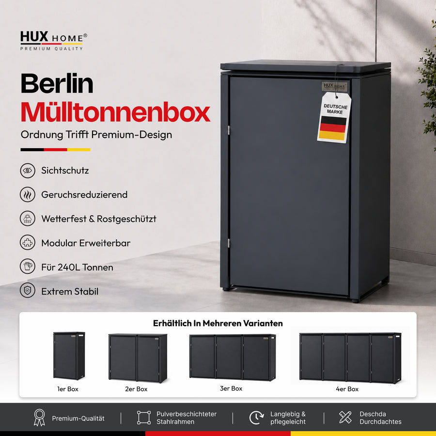HUX-HOME® Berlin Mülltonnenbox / Mülltonnenverkleidung für 240L Tonnen
