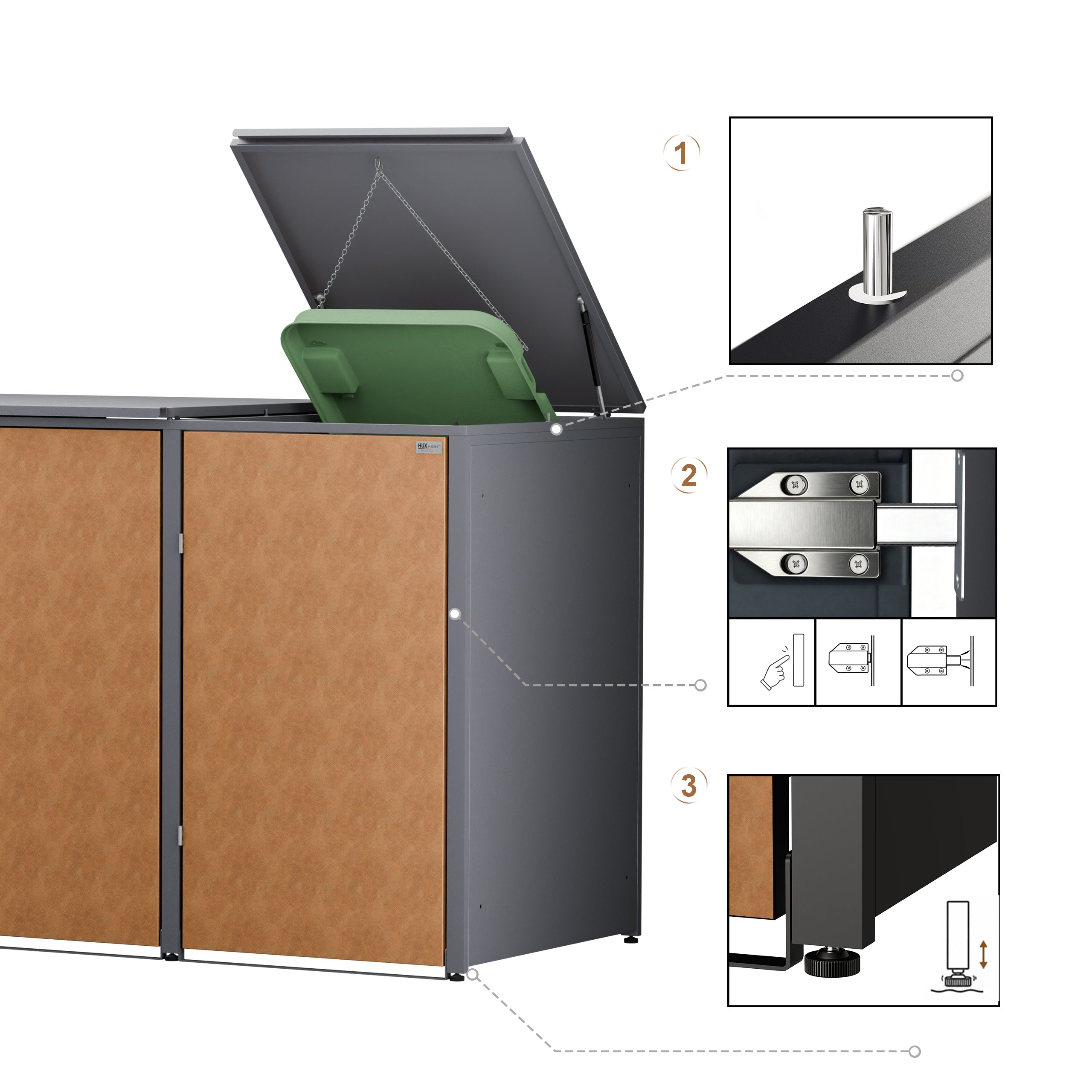 HUX-HOME® Hamburg wheelie bin box / wheelie bin enclosure for 240 L bins