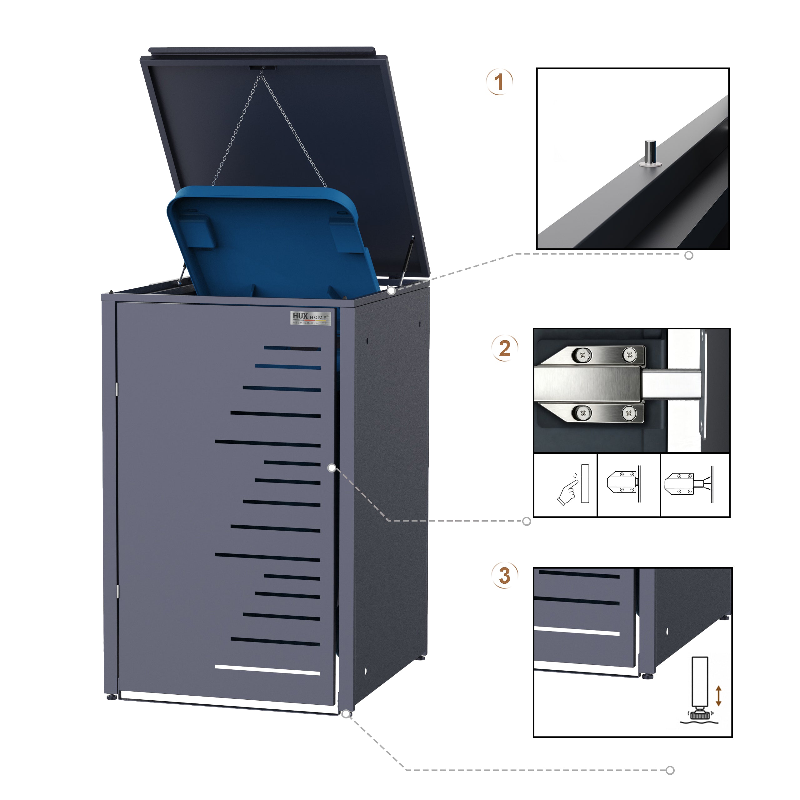 HUX-HOME® Köln wheelie bin box / wheelie bin enclosure for 240 L bins V.2