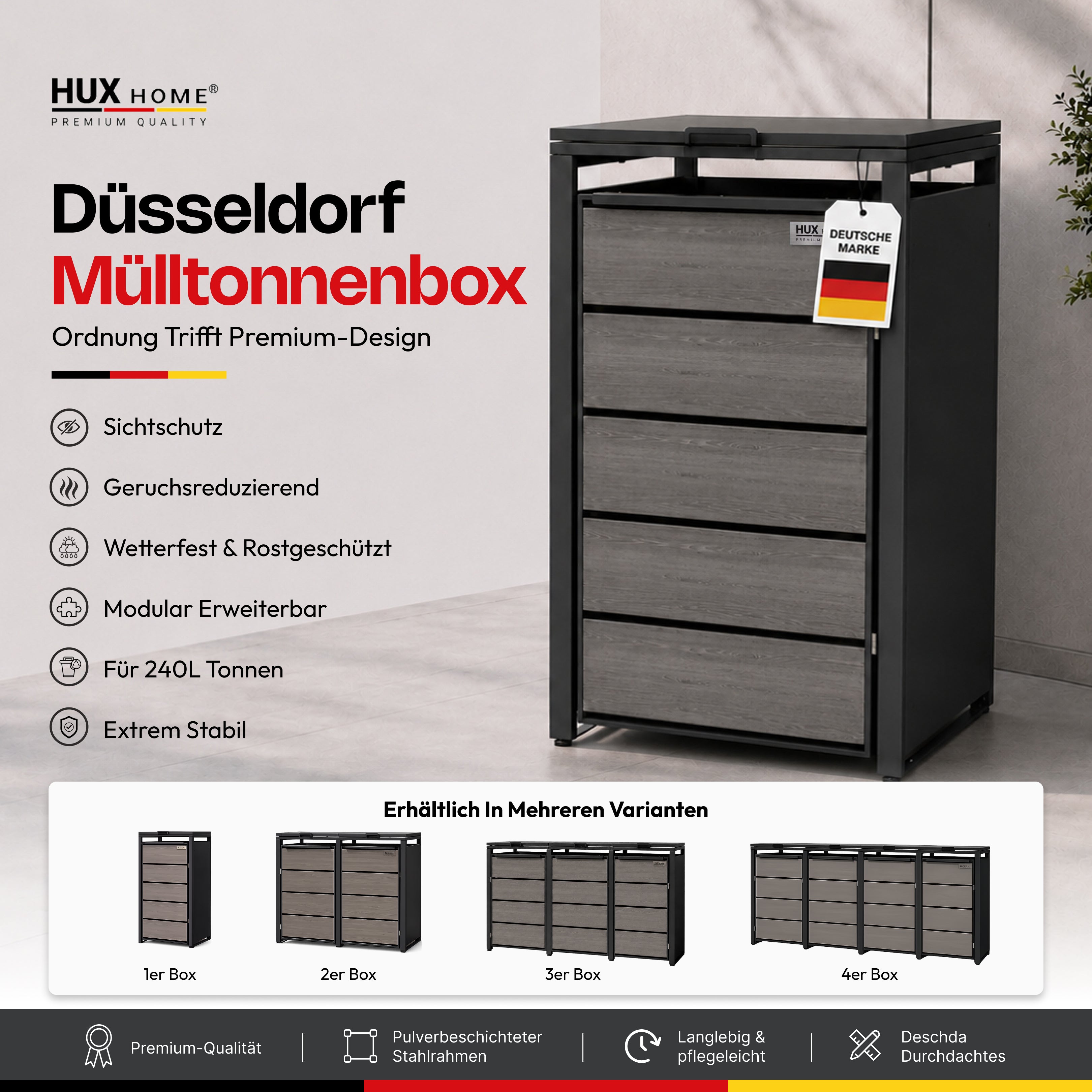 HUX-HOME® Düsseldorf Mülltonnenbox / Mülltonnenverkleidung für 240L Tonnen