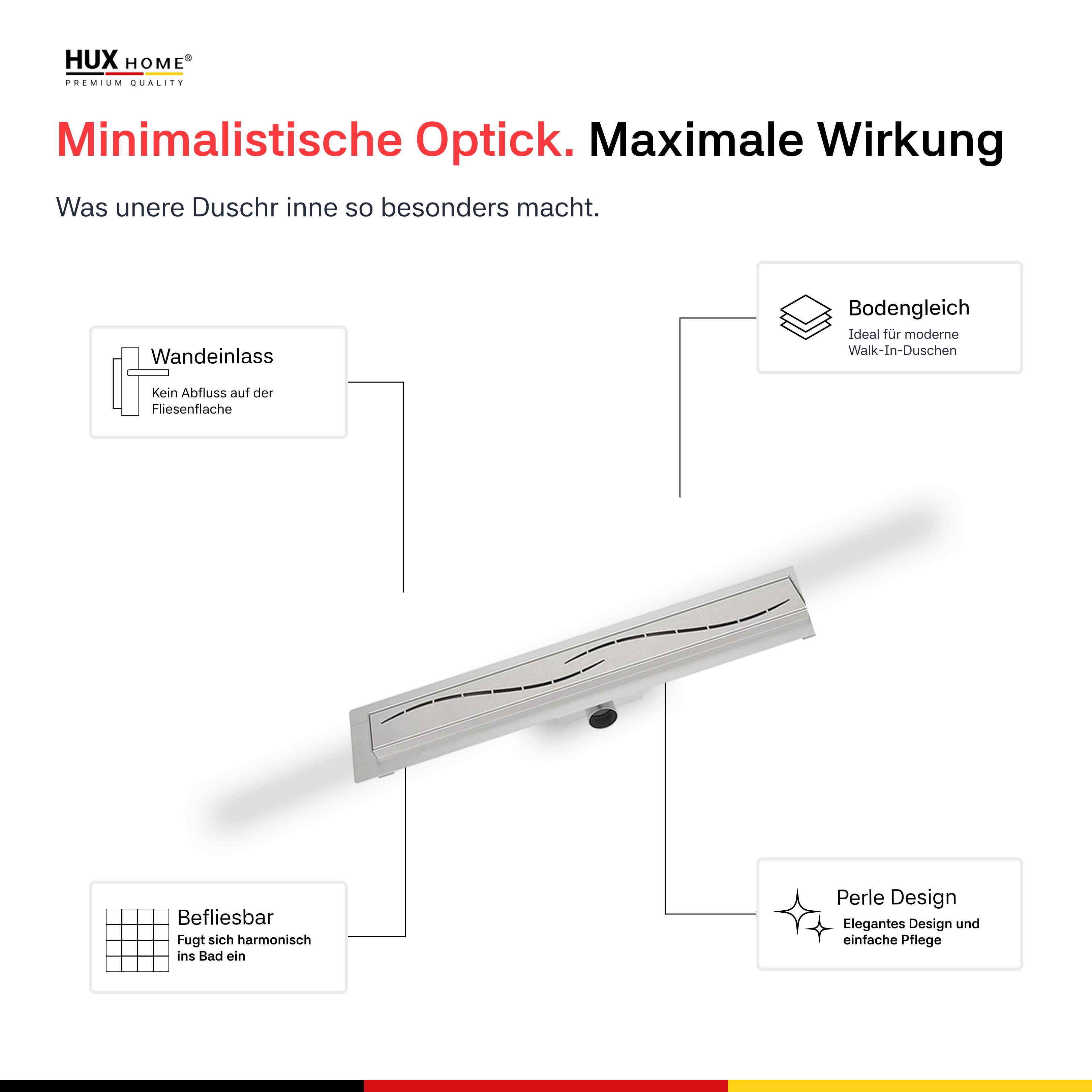 HUX-HOME® PREMIUM K Duschrinne welle 60-120 cm aus Edelstahl nach DIN18534